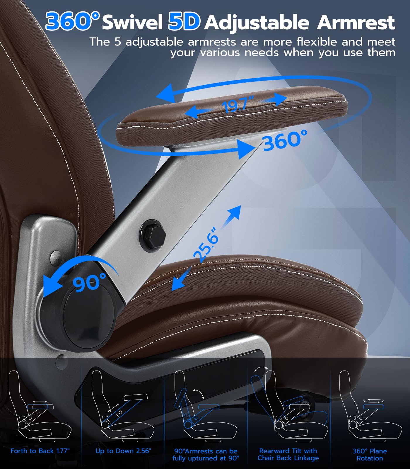 Big and Tall Office Chair with 5D Adjustable Arms - 600lbs Heavy Duty Ergonomic Executive Chair with Adjustable Lumbar Support - Fabric & PU Leather Managerial Chair (Maple Brown) - Perfect for Home Office, Gaming, and Professional Workspaces