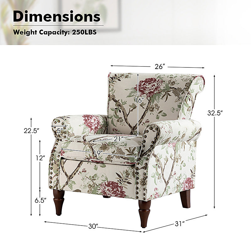 Artemisa Modern Floral Pattern Upholstered Armchair - Comfortable Living Room Accent Chair for Home Office & Lounge Decor