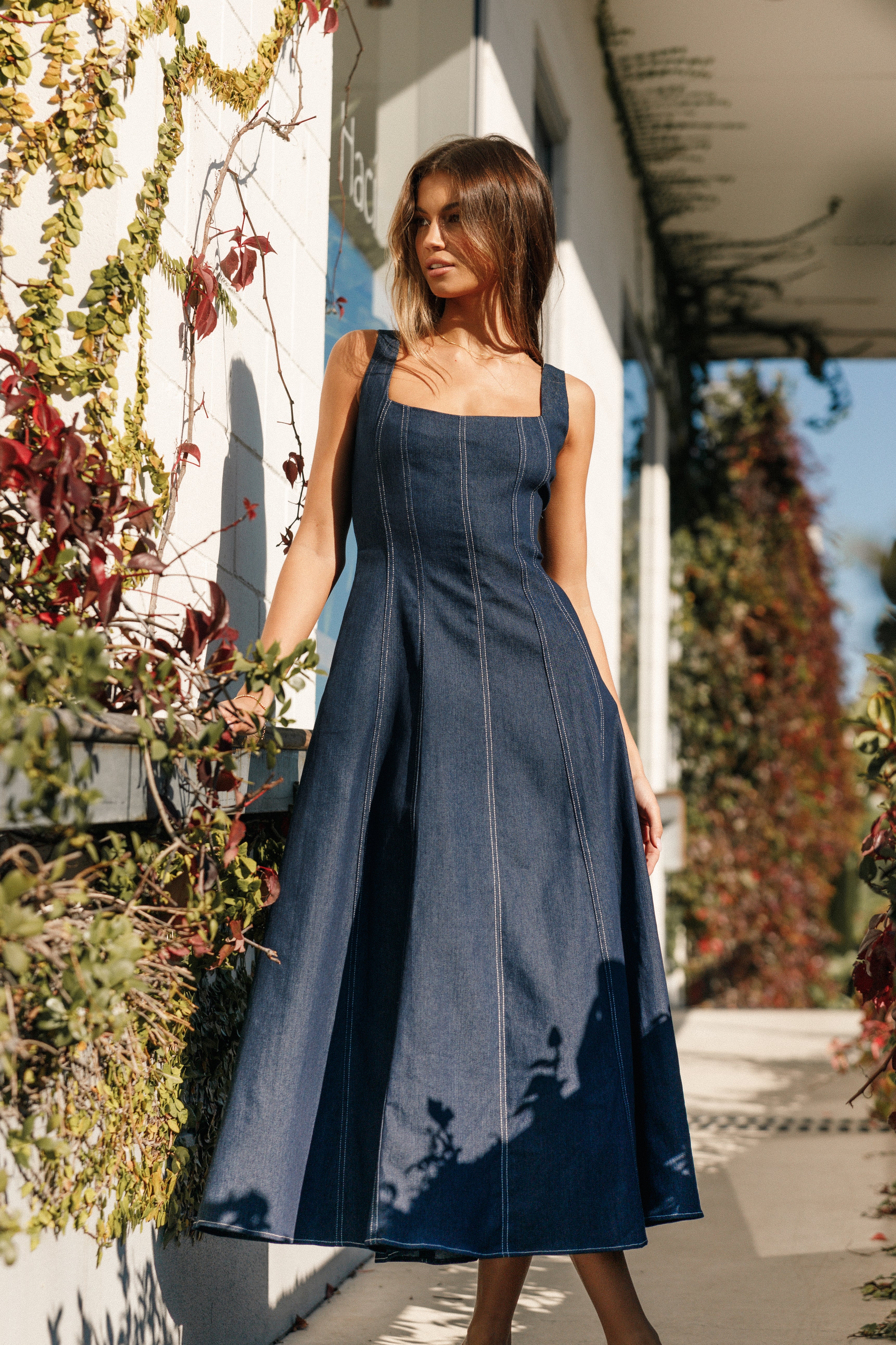 Callum Midi Dress for Women - Dark Denim Stretch Denim Dress with Flattering Fit | Perfect for Casual Outings, Date Nights & Office Wear