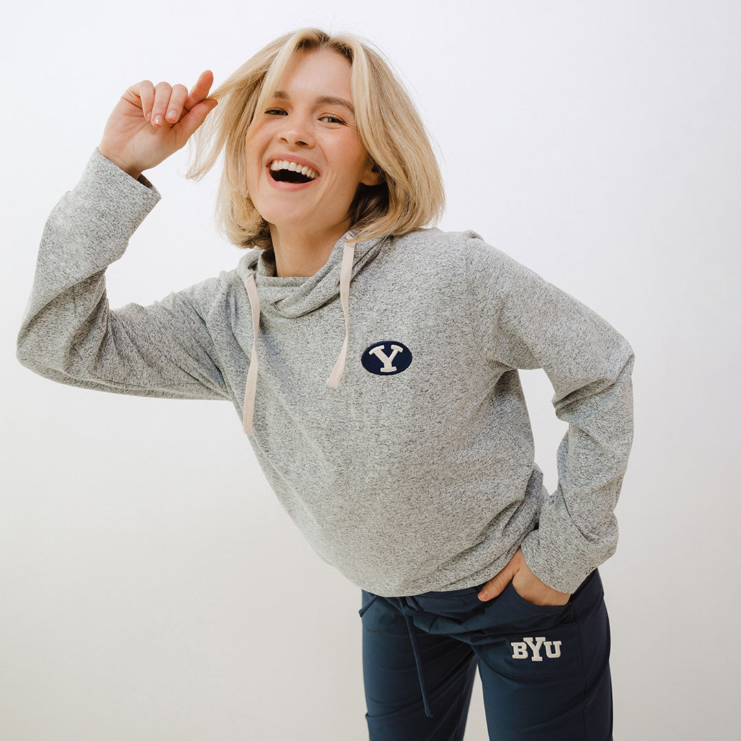 BYU Travel Hoodie for Men & Women - Soft Heather Grey Pullover Sweatshirt - Perfect for College, Campus, and Outdoor Adventures