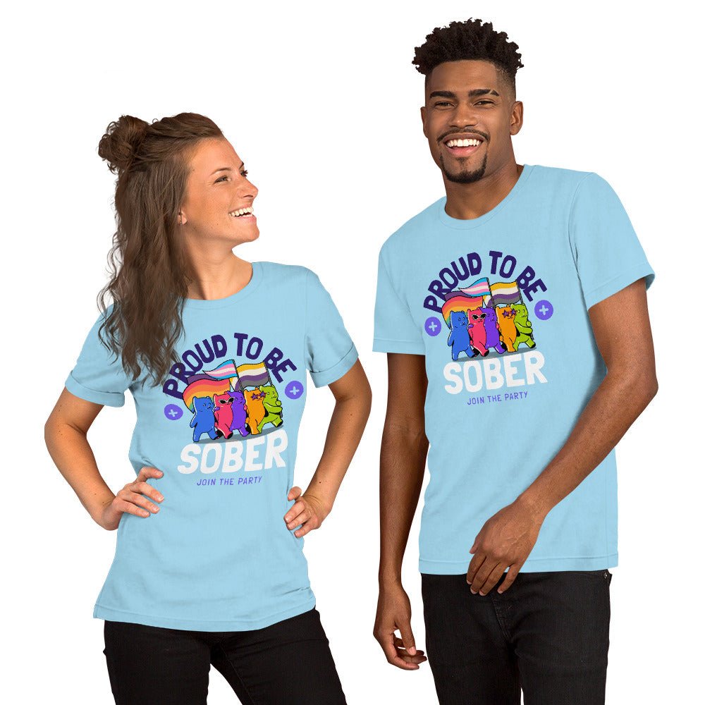 Proud to Be Sober Unisex T-Shirt - Rainbow Resilience Collection | Motivational Recovery Apparel for AA Meetings & Sober Celebrations