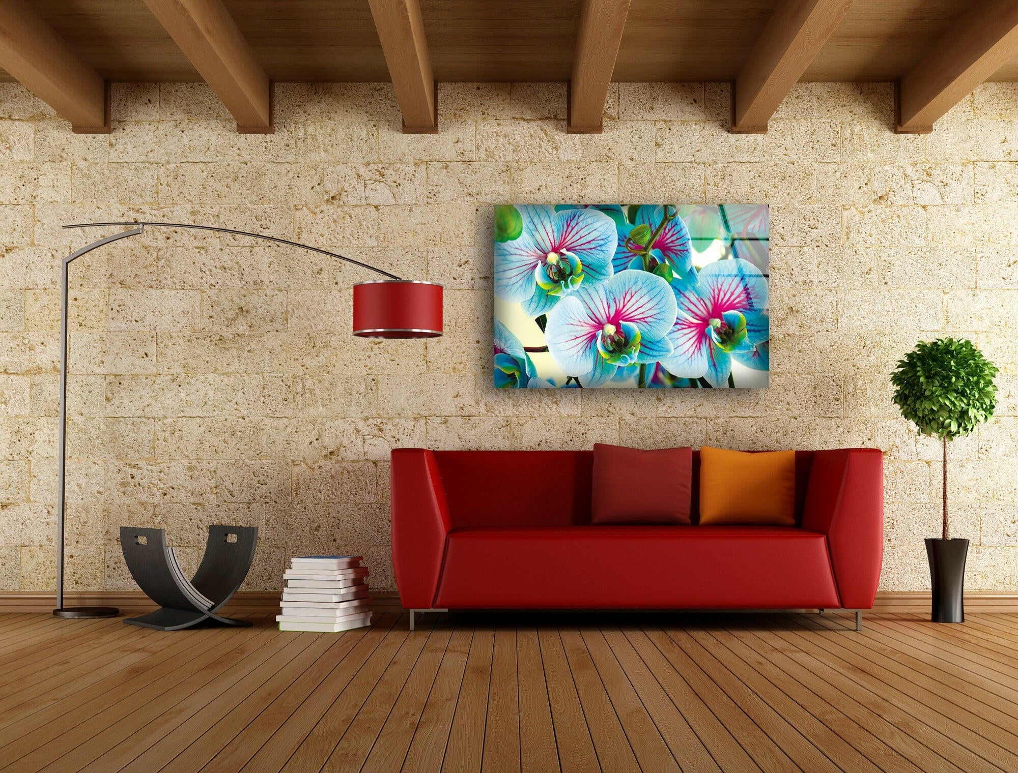 Blue & Pink Orchids Glass Wall Art - Elegant Floral Decor for Living Room, Bedroom & Office