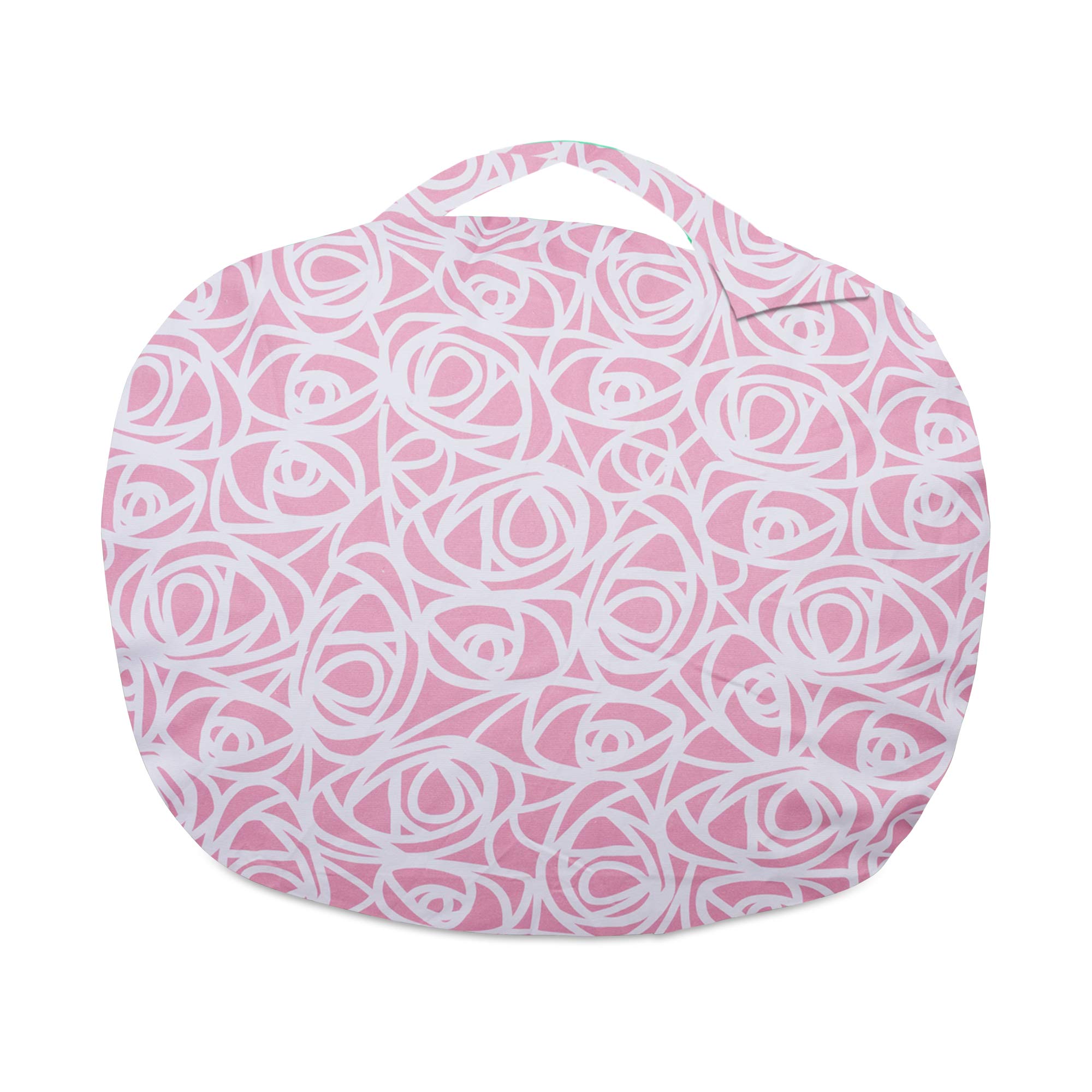Posh Creations Kids Stuffed Animal Storage Bean Bag Chair Cover - Large 38in Toy Organizer for Children, Pink Canvas Roses Design - Perfect for Nursery, Playroom & Bedroom Organization