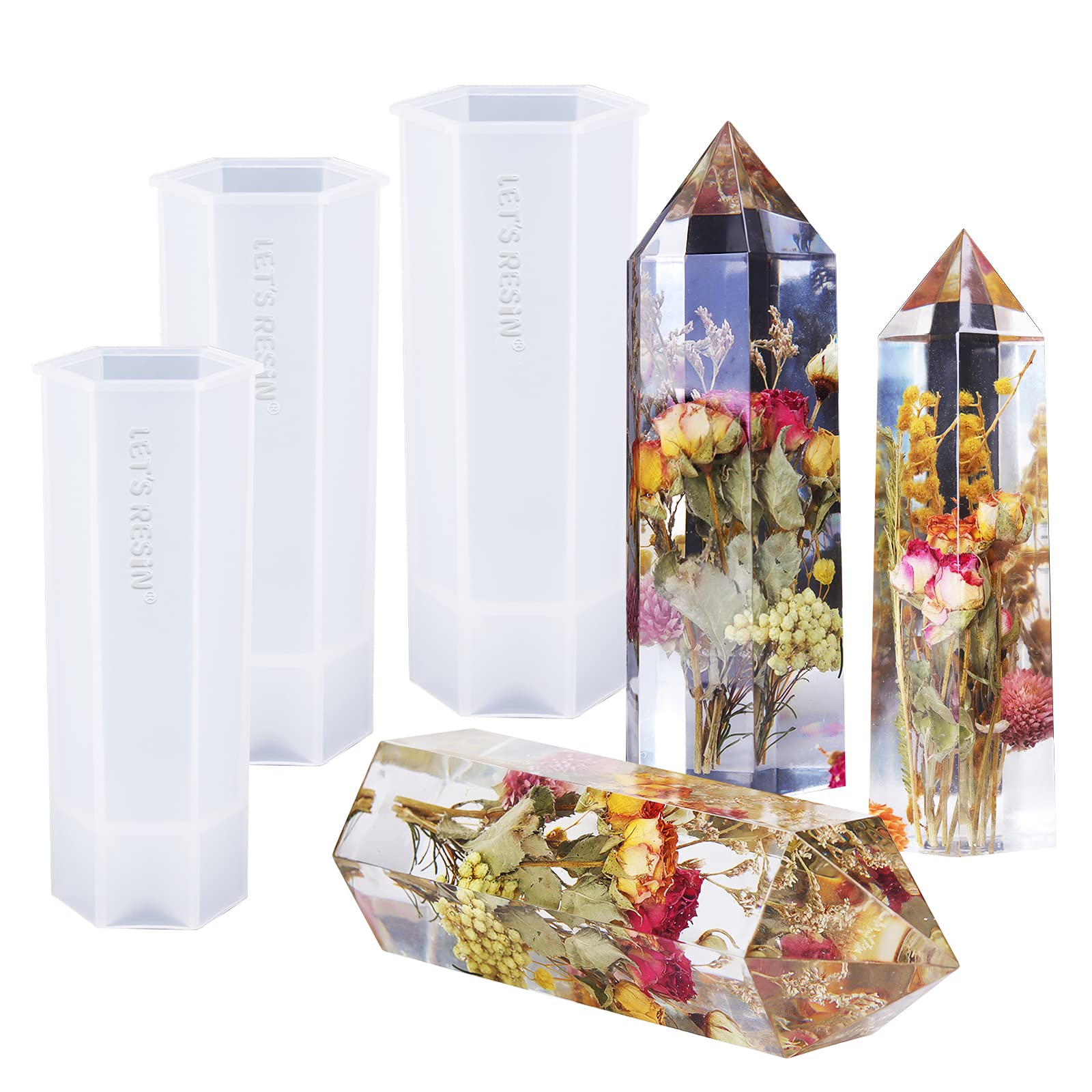Premium LET'S RESIN Crystal Tower Silicone Molds Set - 3 Sizes Large Epoxy Resin Molds for DIY Flower Preservation, Faux Quartz Healing Crystals, Home Decor - Perfect for Wedding Centerpieces, Spa Decorations & Spiritual Healing Spaces