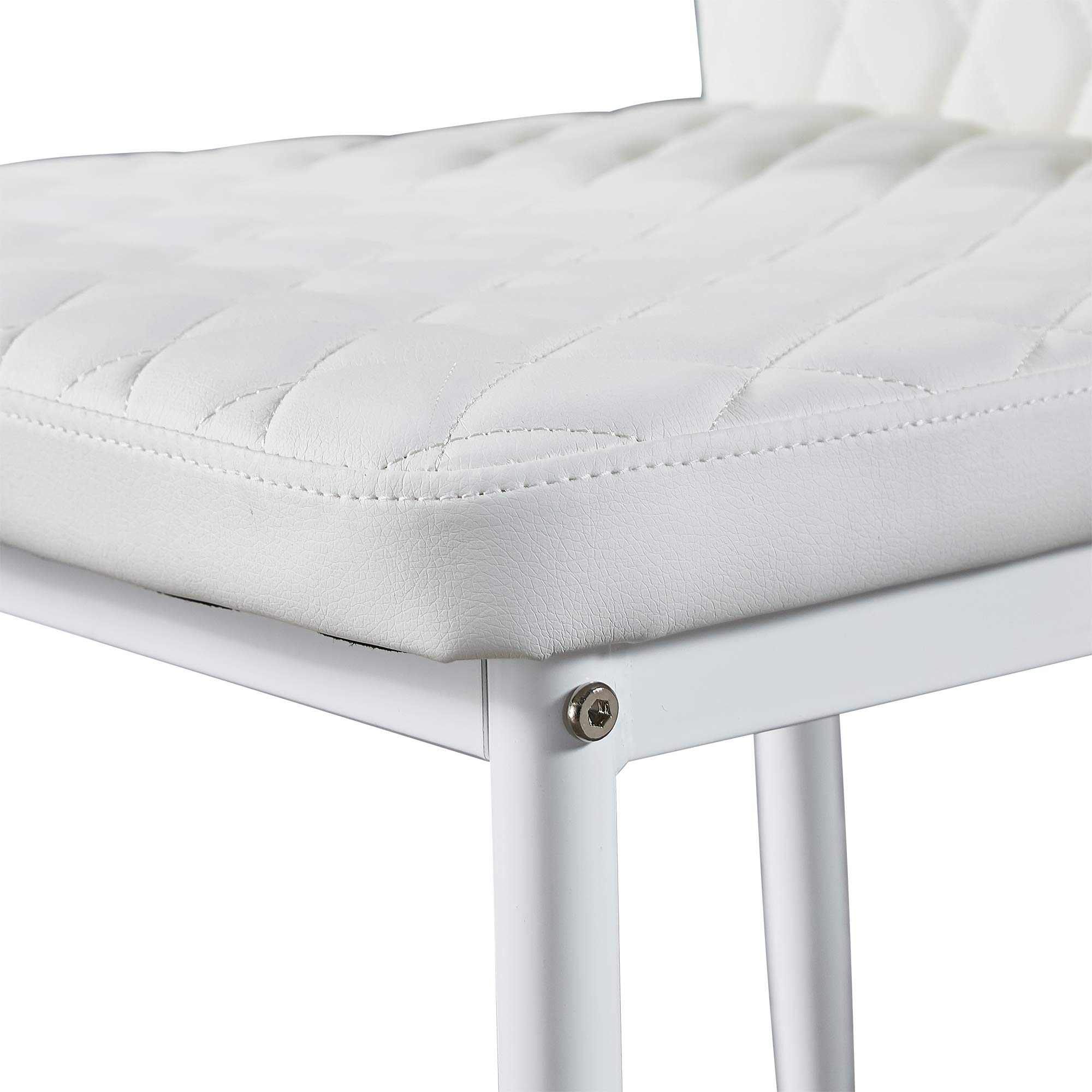 Modern High-Back PU Leather Dining Chairs Set - 6 Pack Comfortable Upholstered Seats with Metal Legs for Dining Room, Kitchen, Restaurant & Office - White Contemporary Furniture for Home & Commercial Use