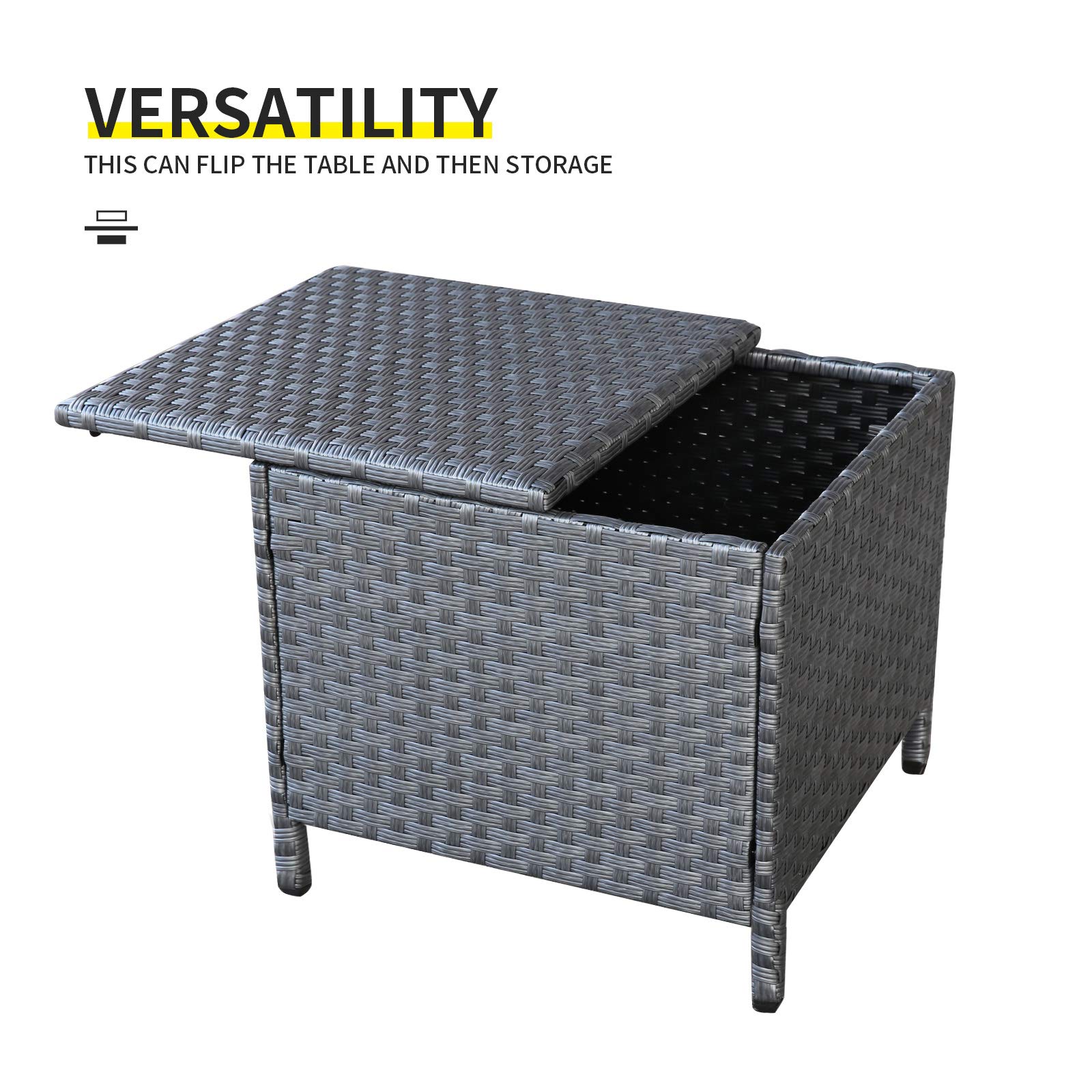 Valita Careland Outdoor PE Wicker Side Table with Storage - Square Patio Resin Rattan End Table for Furniture Covers, Toys & Gardening Tools - Grey - Perfect for Patio, Garden, Balcony & Living Room Decor