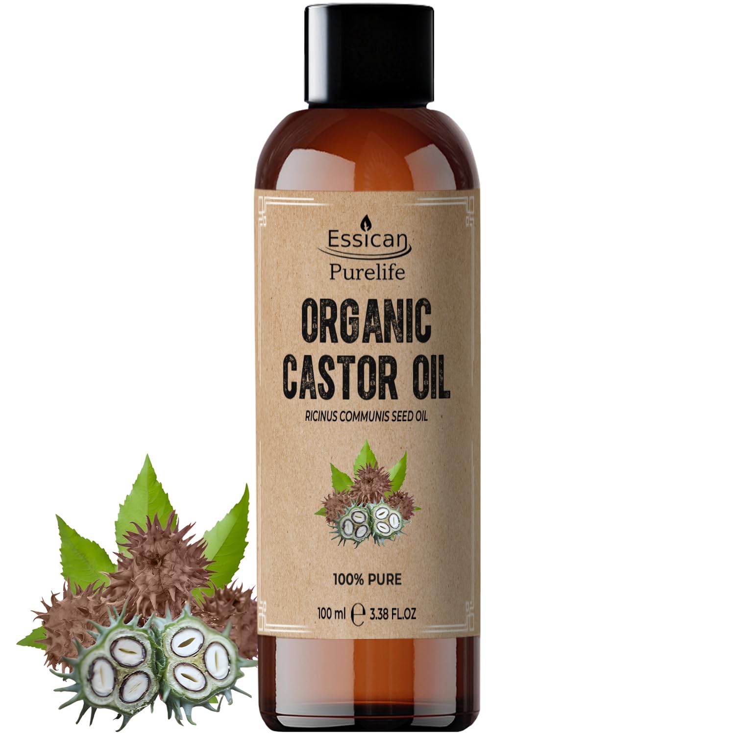 100% Pure Organic Cold Pressed Castor Oil 100ml - Hexane Free, Premium Quality for Hair Growth, Skin & Eyelash Care - Perfect for Natural Beauty Routine & DIY Treatments