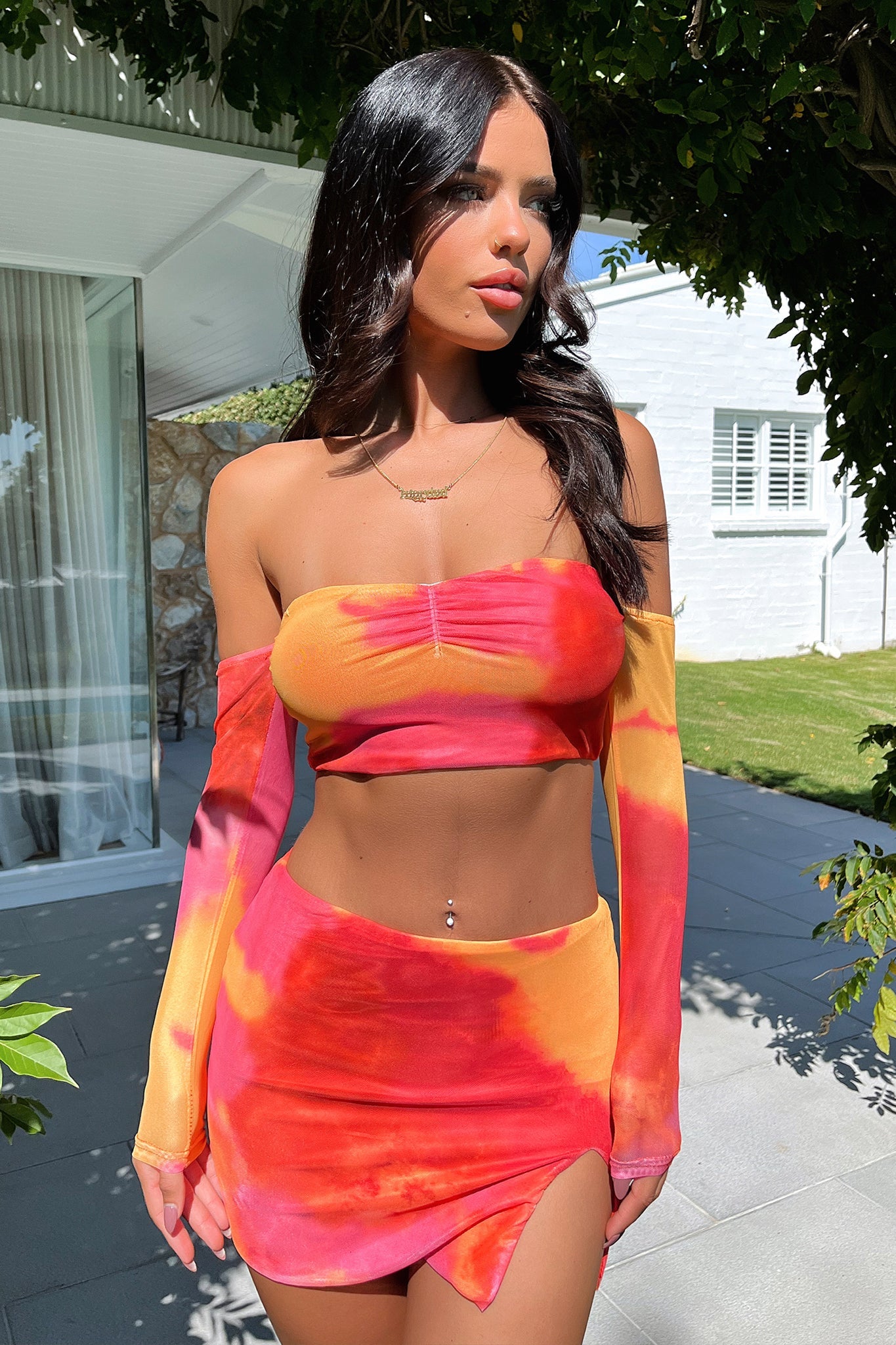 Aria Skirt for Women - Flowy Summer Midi Skirt in Pink & Yellow | Casual Wear, Beach Outfit, Boho Style, Party Dress