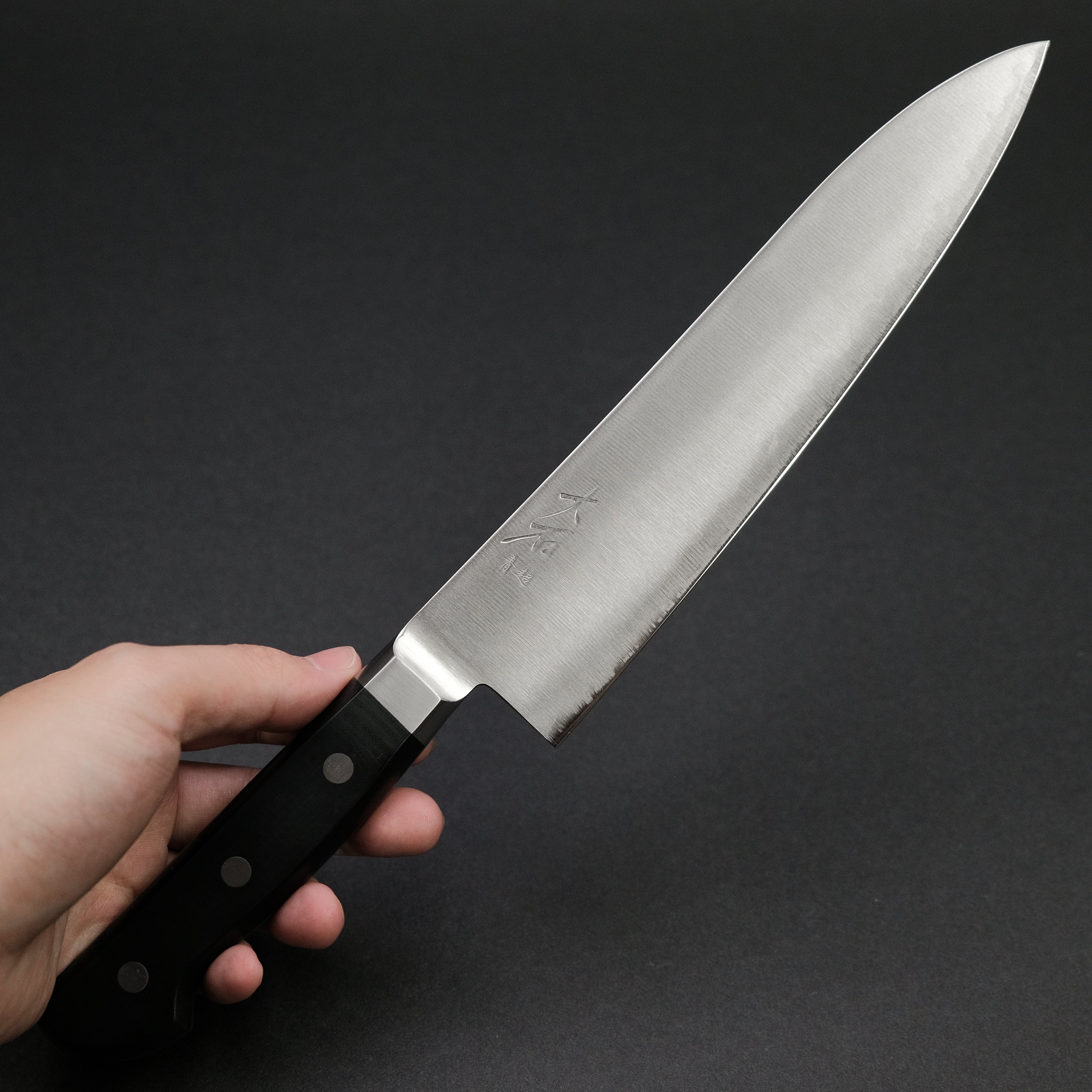Ohishi Blue Super Stainless Clad Gyuto 210mm Japanese Chef Knife with Linen Micarta Handle - Professional Kitchen Knife for Slicing, Dicing & Meat Cutting