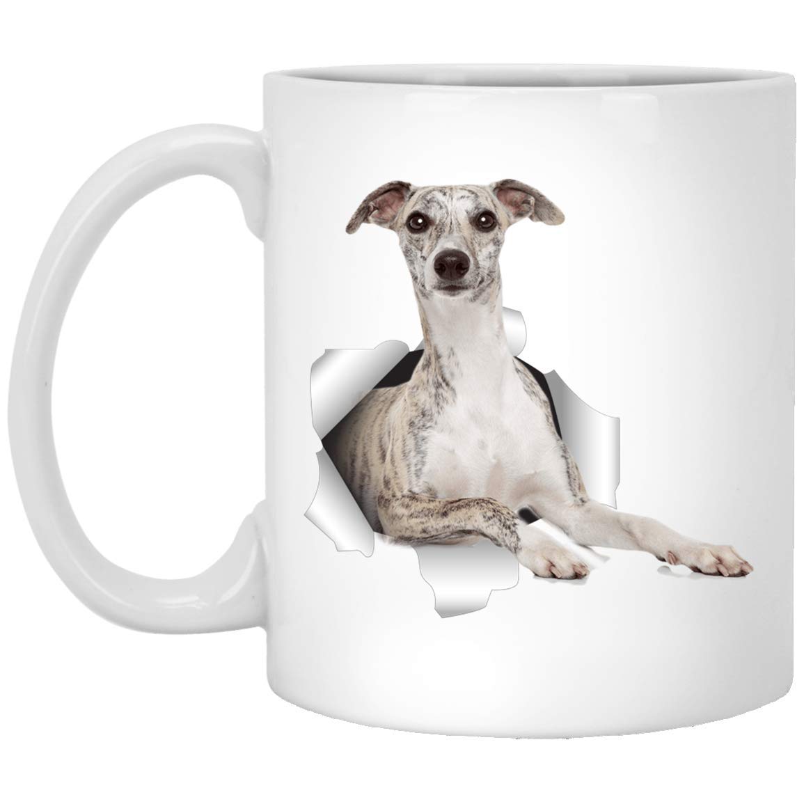 Funny Whippet Brindle Gold Dog Lover Coffee Mug - 11oz White Ceramic Cup - Perfect Gift for Dog Moms & Dads - Christmas 2024 Present - Great for Coffee, Tea & Office Use