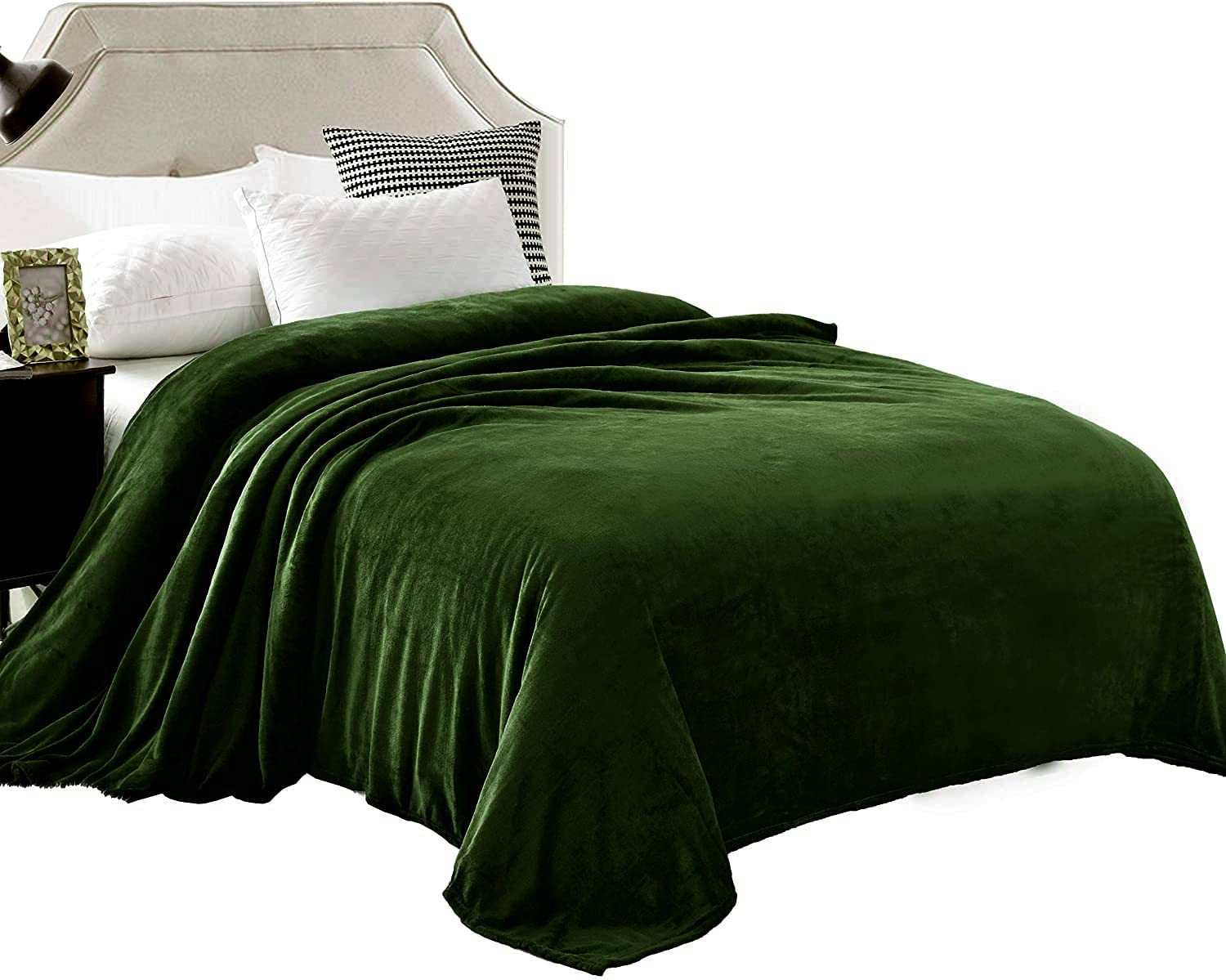 RU Bedding Velvet Plush Full Sheet Set 4 Piece - 190 GSM Olive Fleece Sheets (Flat + Fitted 19
