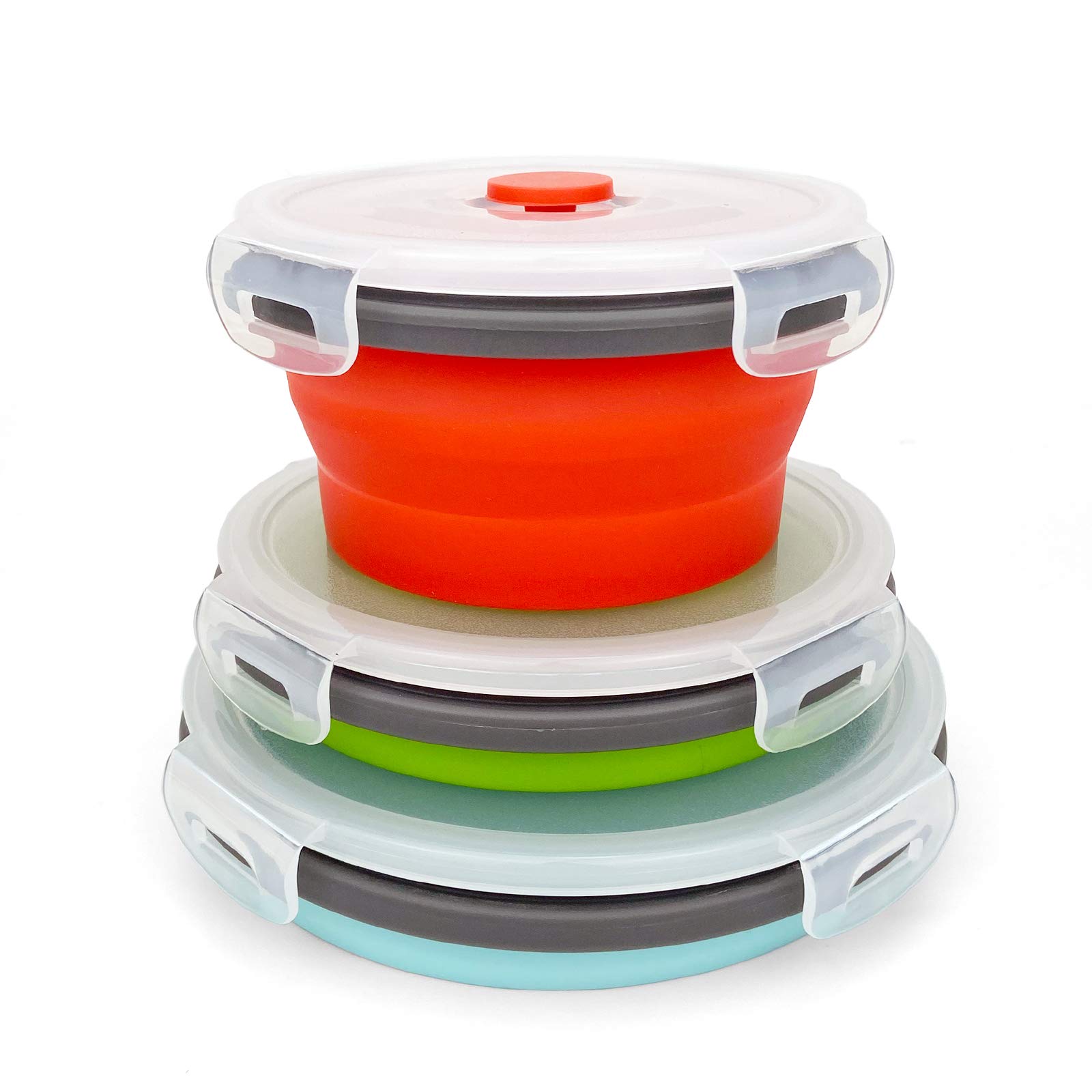 Collapsible Silicone Food Storage Containers with Lids - 3-Pack (350ml, 500ml, 800ml) - Reusable, Stackable & Space Saving - Microwave & Freezer Safe - Perfect for Meal Prep, Leftovers & On-the-Go Snacks