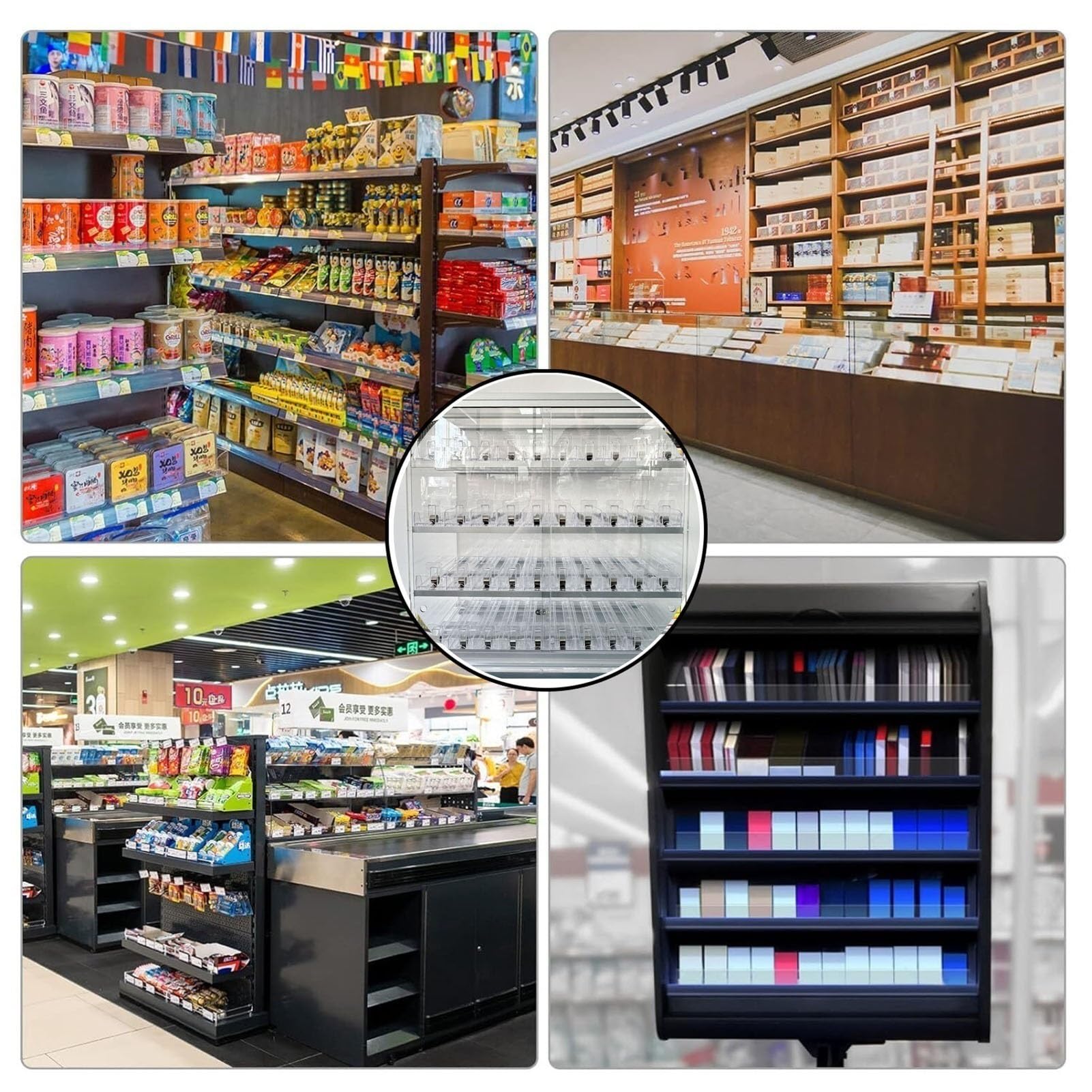 Commercial Acrylic Cigarette Display Stand | Transparent Push Back Shelves for Wraps, Blunts, or Candy | Retail Store Showcase Organizer (61.5x23.2x69cm) | Perfect for Convenience Stores, Smoke Shops & Retail Displays