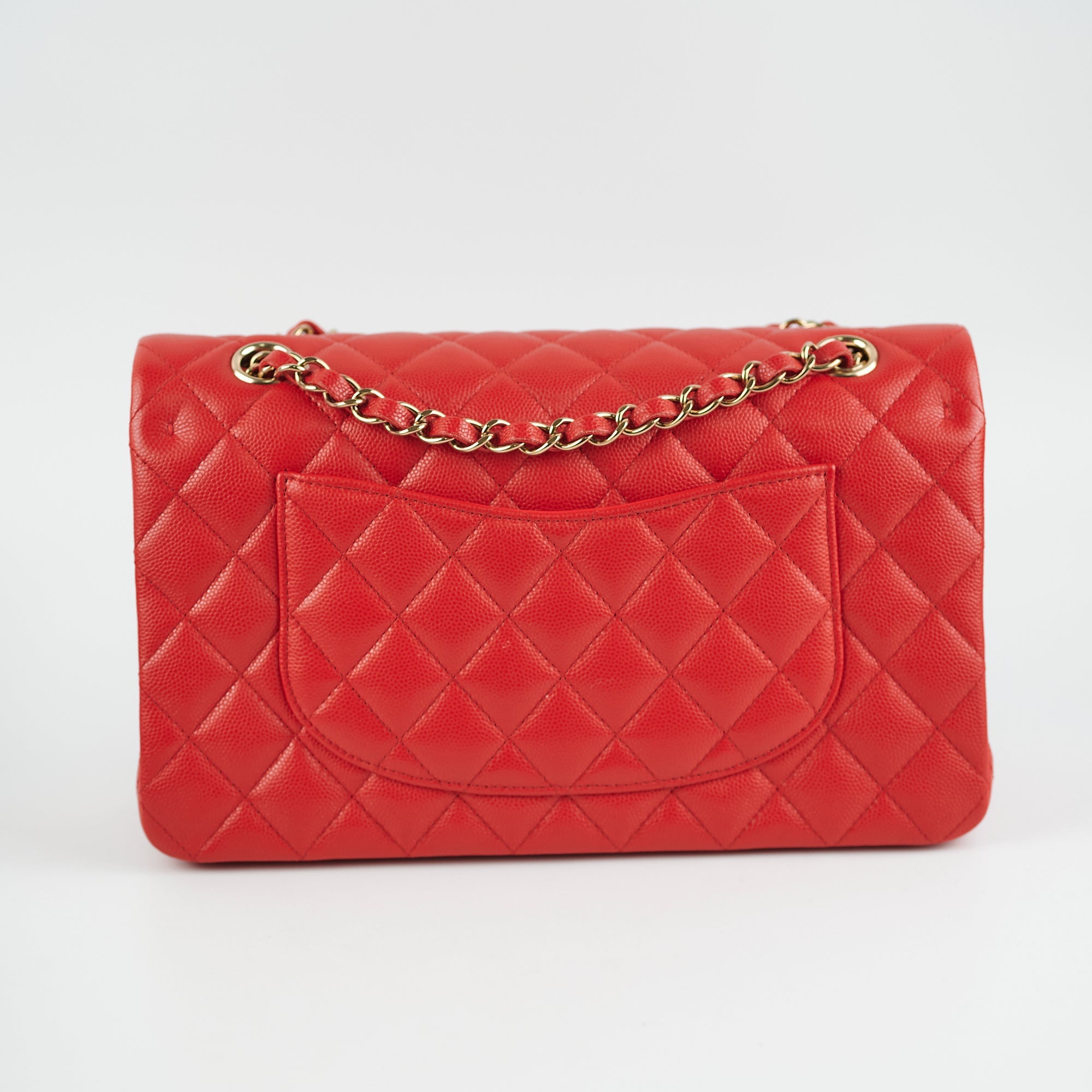 Chanel Caviar Leather Medium/Large Double Classic Flap Bag in Red with Microchip - Luxury Handbag for Women, Perfect for Parties, Dating & Special Occasions