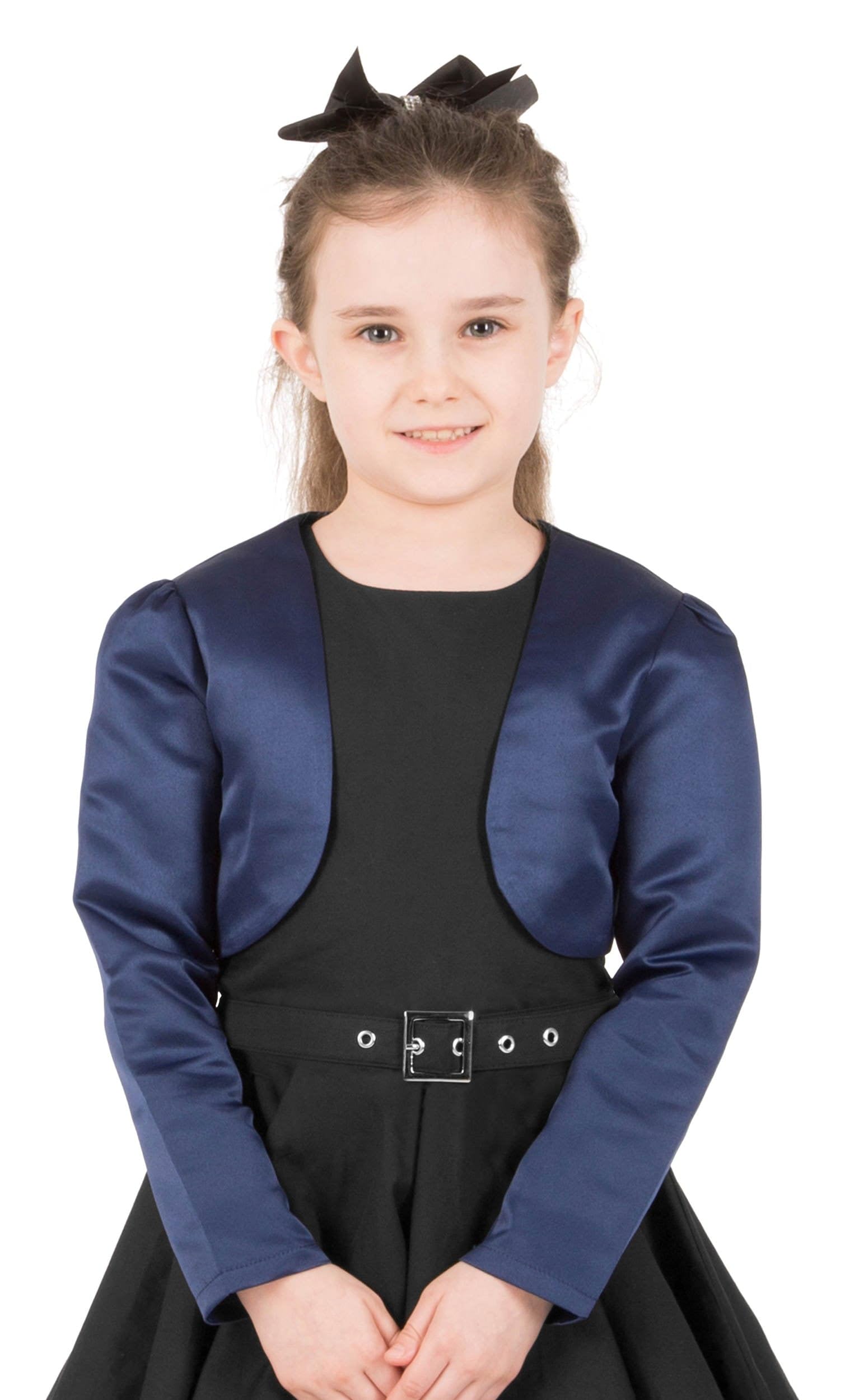 Black Butterfly Girls Satin Long Sleeve Bolero Shrug - Elegant Kids Formal Wear for Weddings, Parties & Special Occasions