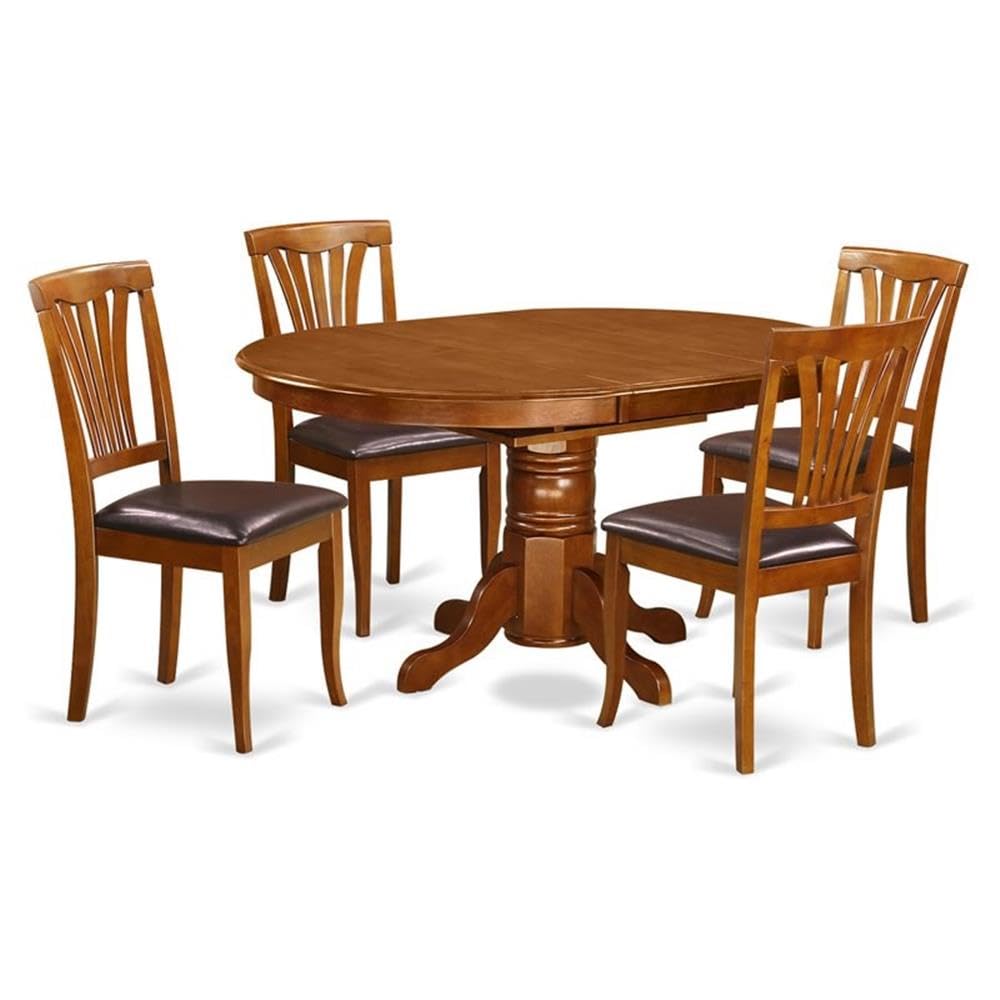 East West Furniture Avon 5-Piece Dining Room Set - 42x60 Inch Oval Kitchen Table with Butterfly Leaf Extension & 4 Faux Leather Upholstered Chairs in Saddle Brown | Perfect for Small Spaces, Breakfast Nooks & Cozy Family Meals