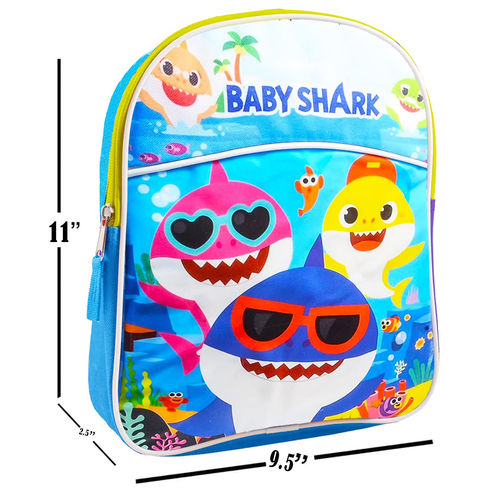 Baby Shark 11 Inch Mini Backpack for Kids - 4 Piece School Supplies Set with Small Backpack, Toy Story & Finding Dory Stickers, and Door Hanger | Perfect for Preschool, Kindergarten, and Daycare Use