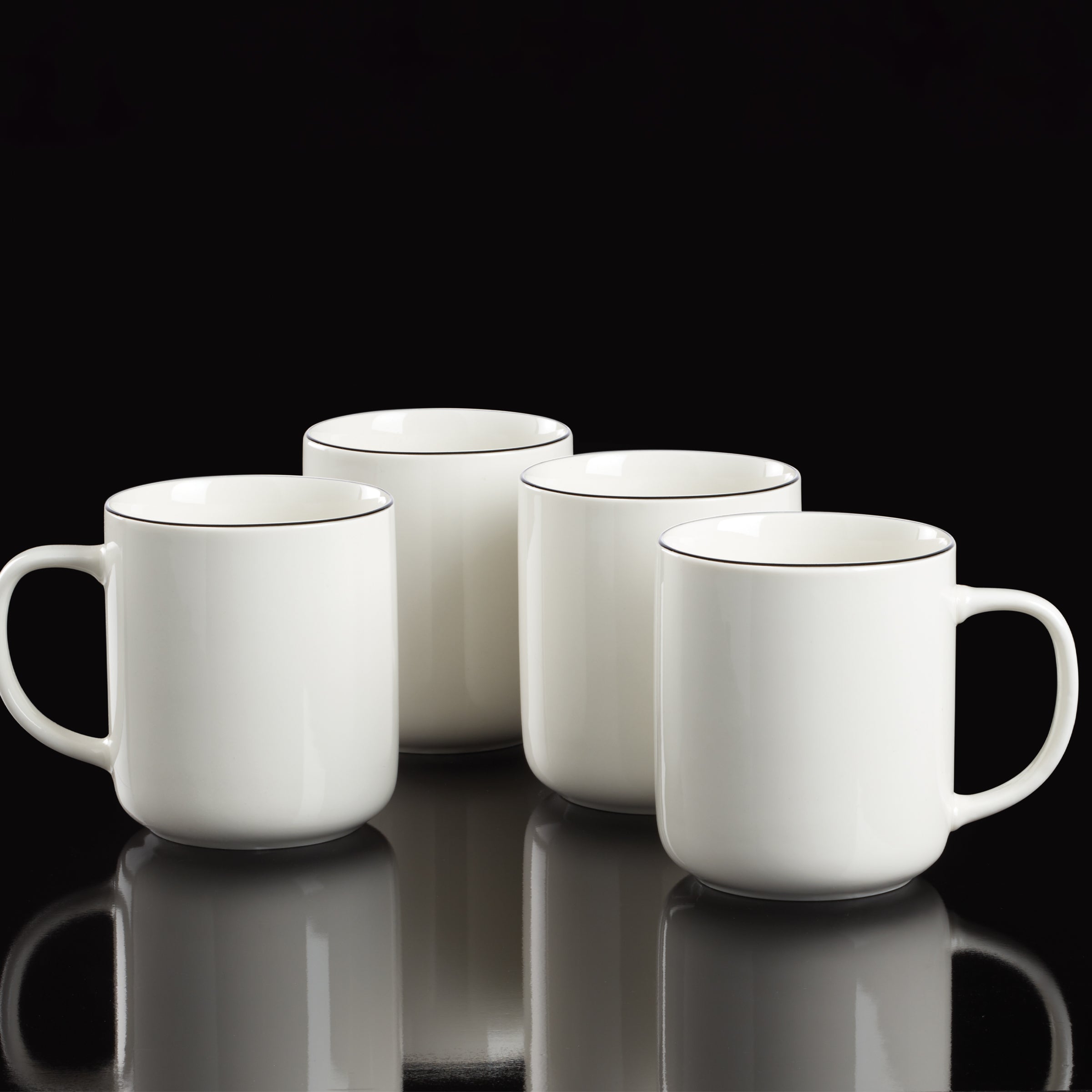 24 Seven Black Rim Coffee Mugs Set of 4 - Durable Ceramic Cups for Home, Office & Restaurant Use - Perfect for Hot & Cold Beverages