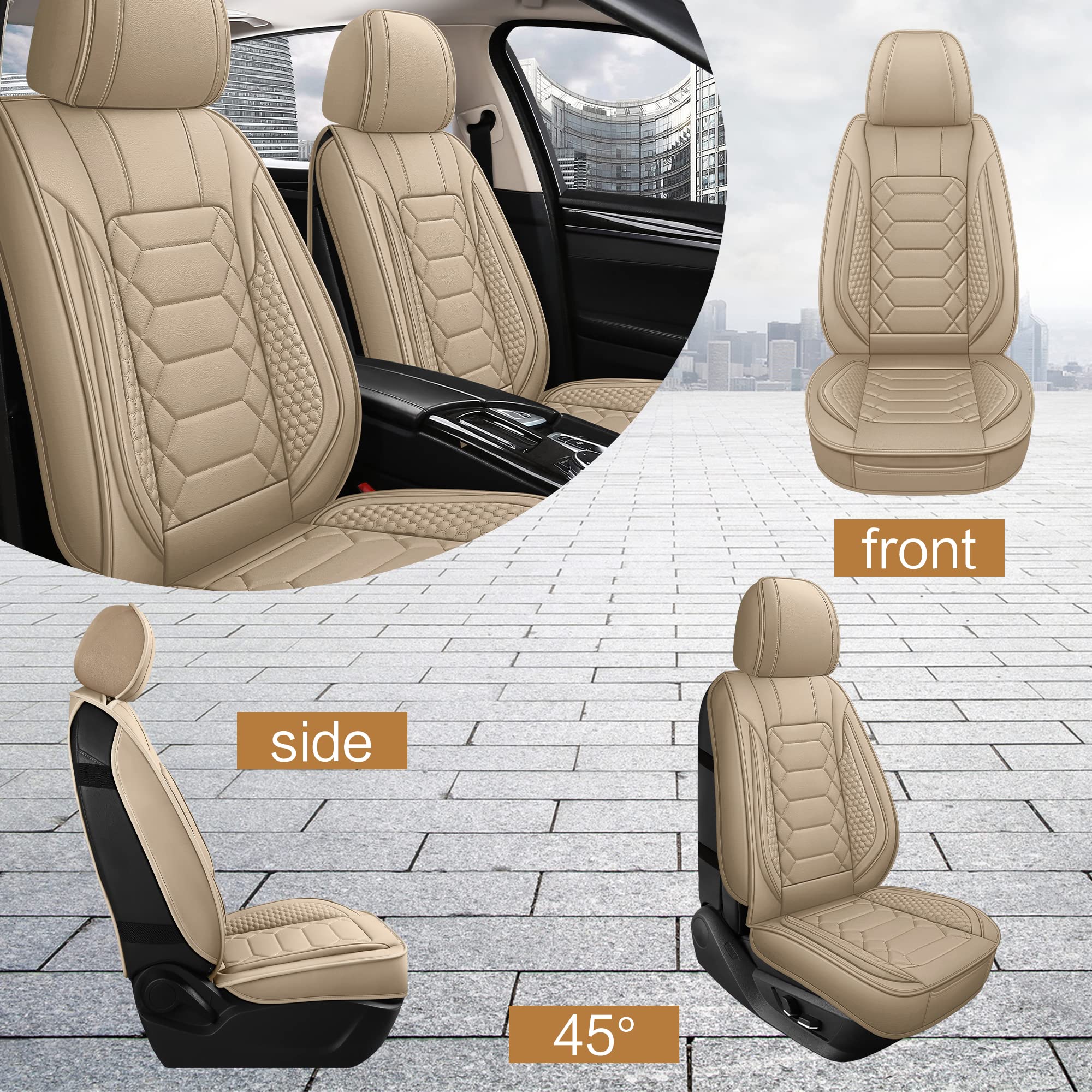 Premium Waterproof Faux Leather Car Seat Covers Front Set - Universal Fit for Most Sedans, Trucks & SUVs - Non-Slip Auto Interior Protection - Beige | Ideal for Daily Commute, Road Trips & Pet Owners