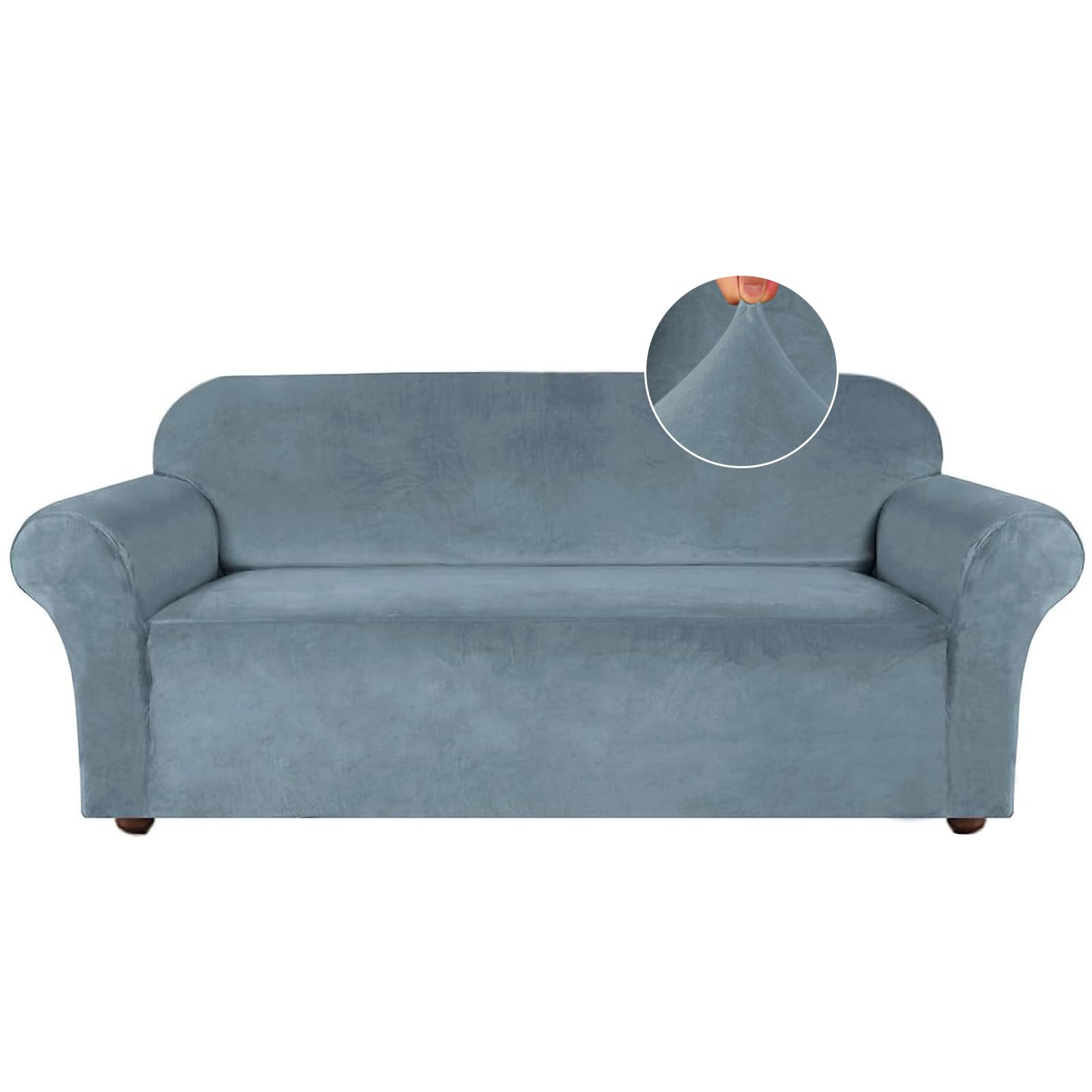 **Turquoise Velvet Sofa Cover for 3-Cushion Couch - Stretchable Slipcover with Non-Slip Elastic Bottom, Soft Thick Velvet Fabric, Pet & Furniture Protector (Stone Blue) - Perfect for Living Room, Home Decor & Pet-Friendly Spaces**