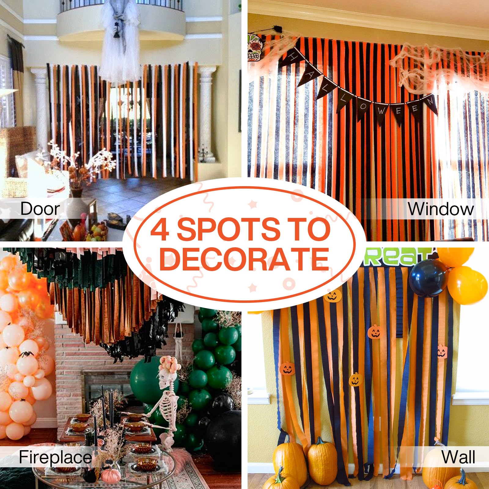 PartyWoo Crepe Paper Streamers - 6 Rolls (492ft Total) Orange Decorative Streamers for Birthday, Wedding & Party Decorations | DIY Backdrop, Photo Booth & Ceiling Decor (1.8