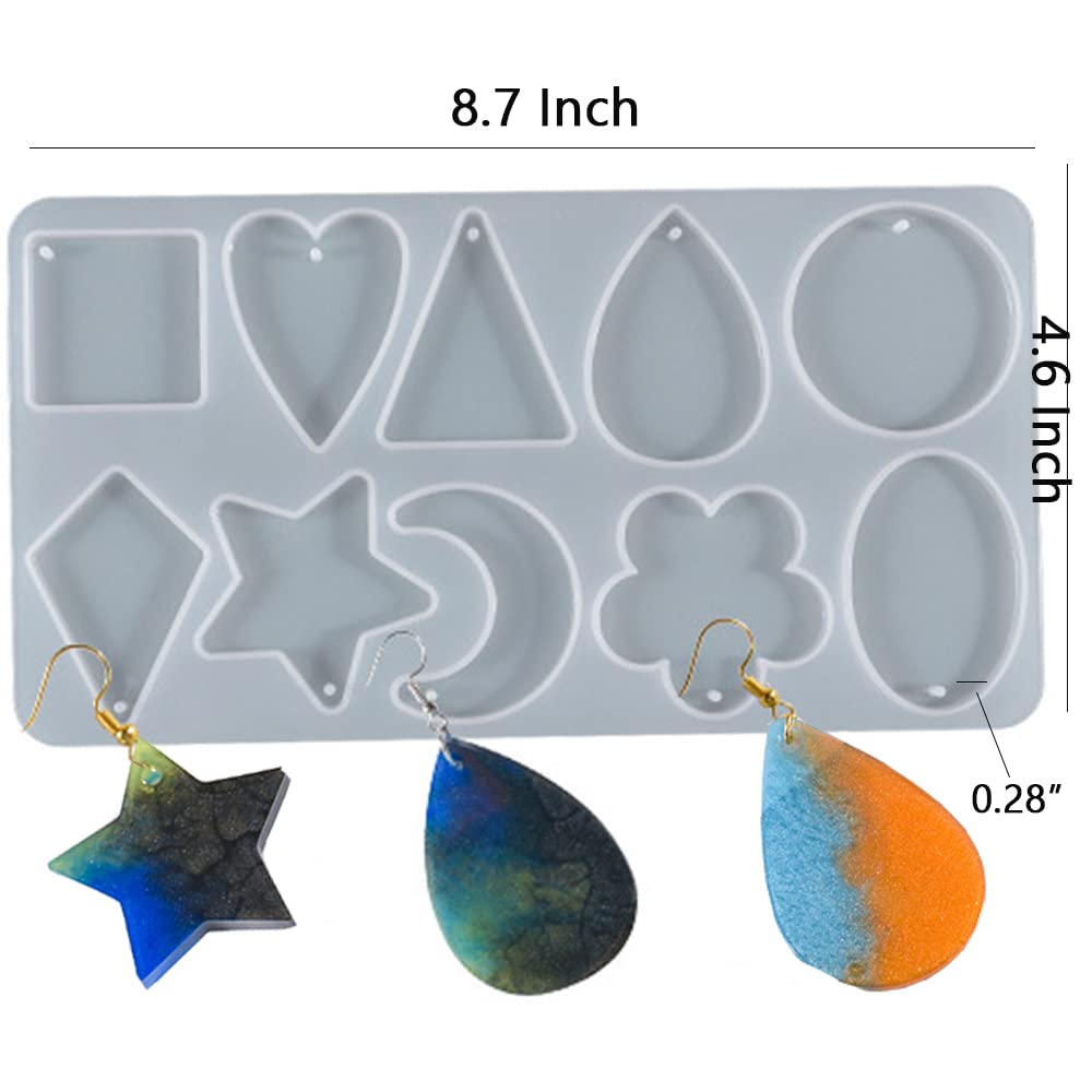 4-Piece Silicone Resin Molds for Pendant & Earrings - Heart & Star Shaped Drops with Holes for DIY Jewelry Making, Keychains & Craft Projects - Perfect for Handmade Gifts, Home Decor & Fashion Accessories