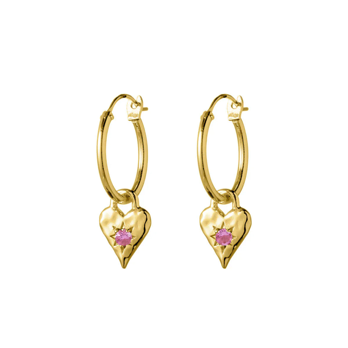 14K Gold Plated Pink Tourmaline Heart Hoop Earrings for Women - Elegant Valentine’s Day Gift & Everyday Wear
