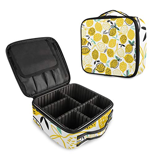 Yellow Lemon Print Large Makeup Bag for Women - Waterproof Train Toiletry Case, Travel Cosmetic Organizer with Zipper, Portable Coin Purse Holder - Perfect for Summer Travel, Gym, Beach & Daily Use