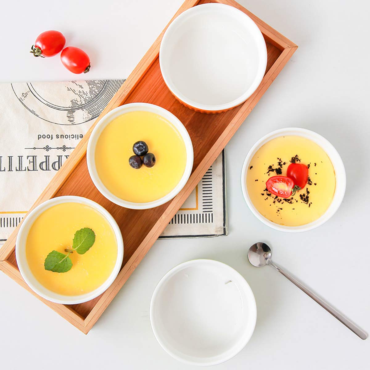 Foraineam 12-Piece 8 oz Porcelain Souffle Ramekins Set - Oven Safe White Baking Dishes for Desserts, Custards, Creme Brulee - Perfect for Baking, Cooking & Serving at Home, Restaurants or Cafes