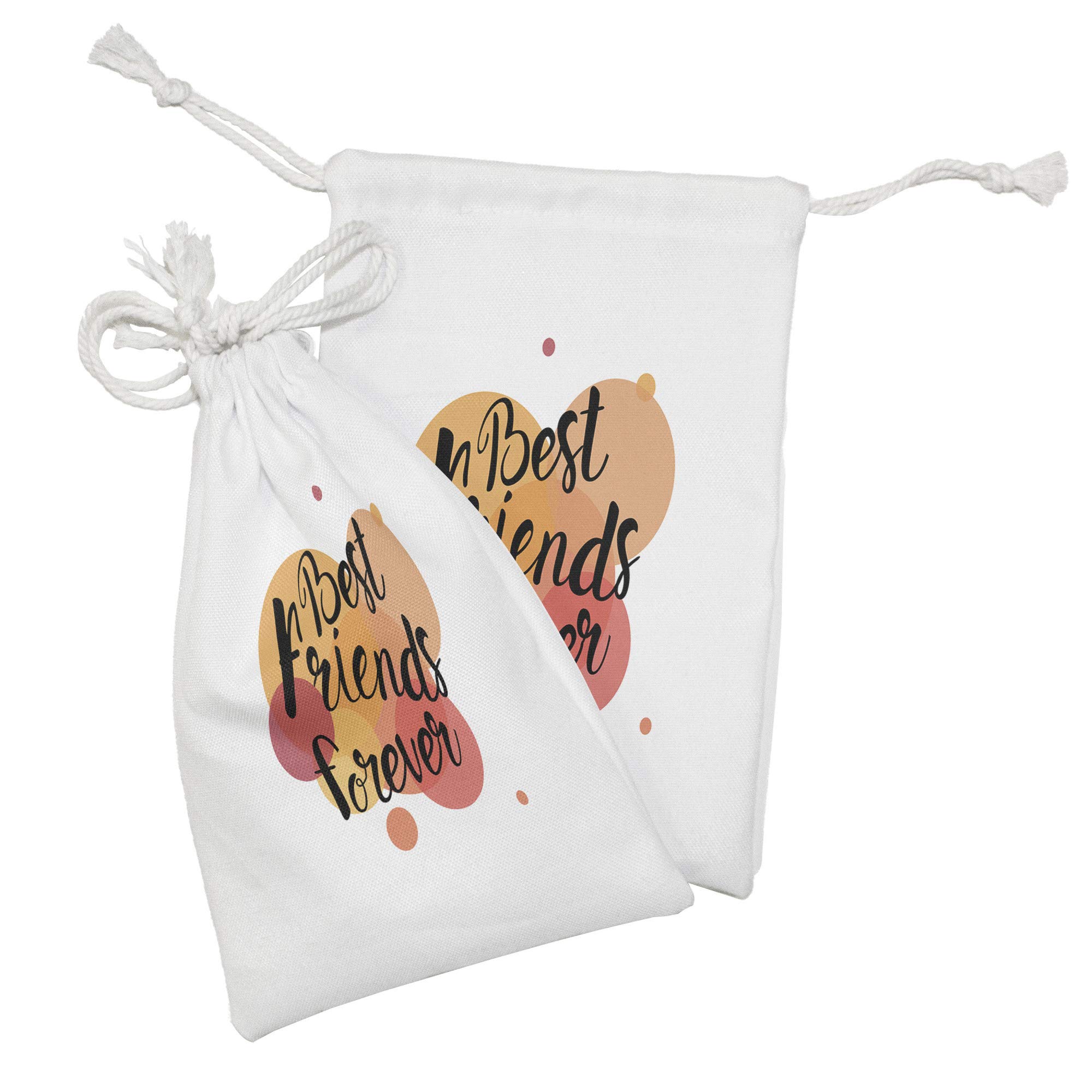 Ambesonne Best Friend Fabric Pouch Set of 2 - Best Friends Forever Calligraphy Print Small Drawstring Bag for Toiletries, Masks & Favors (9