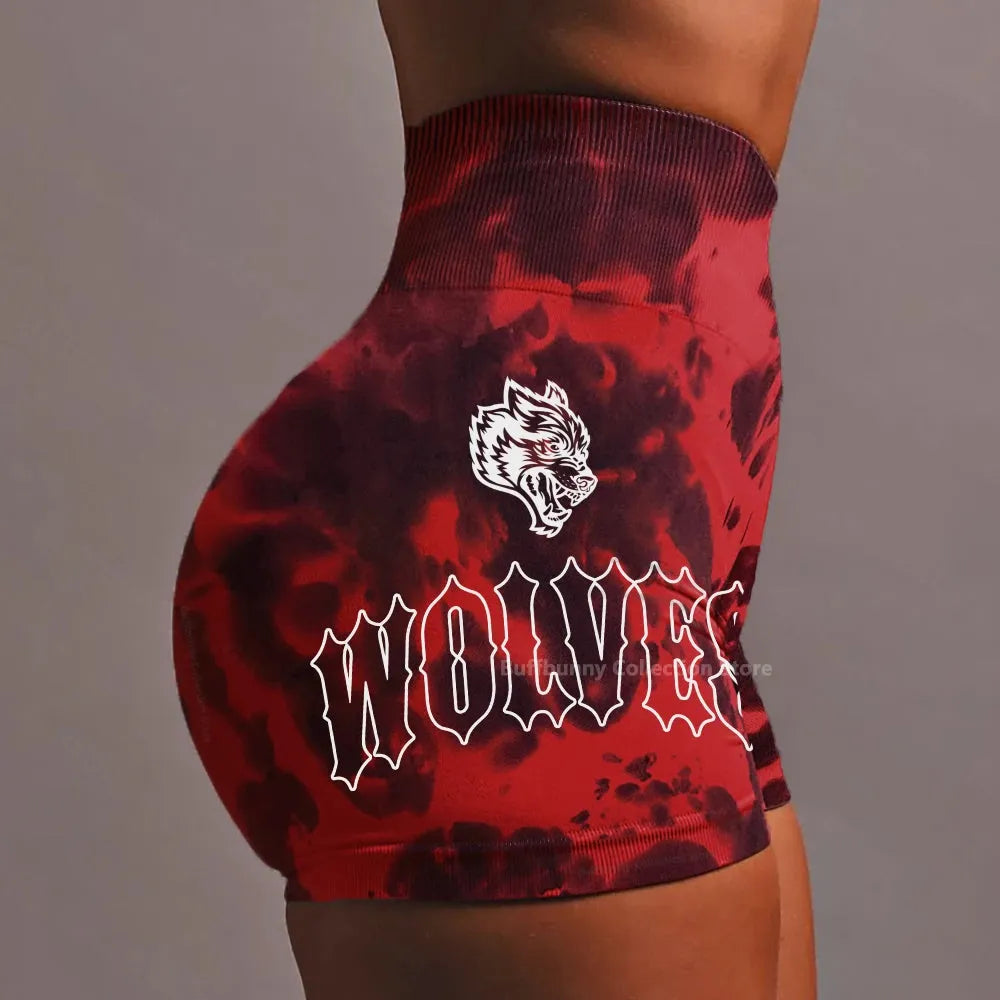 She Darc Wolf Tie Dye Scrunch Shorts for Women - Seamless Yoga Shorts, Breathable Workout Shorts with High Waist for Running, Gym & Summer Activities