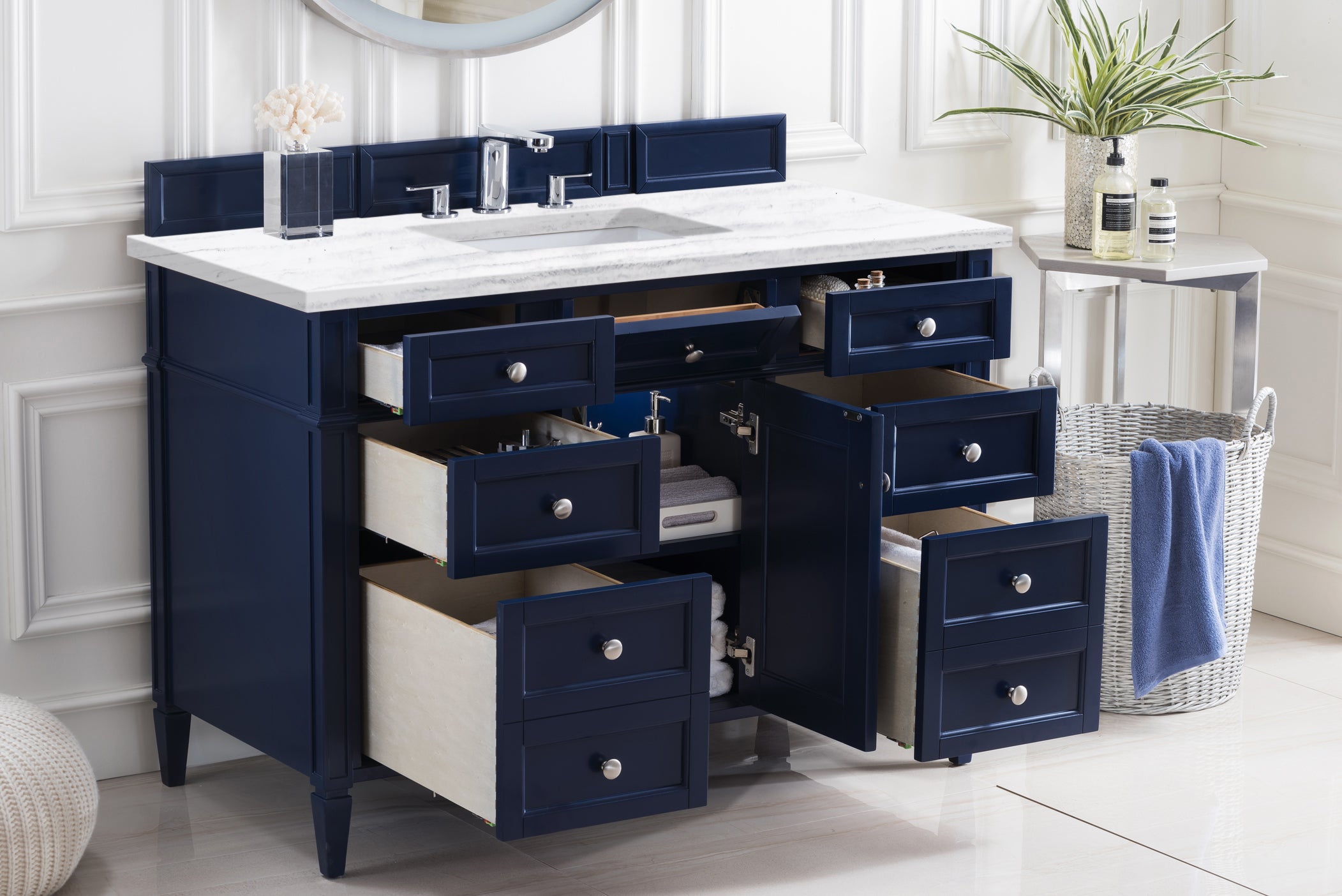 Brittany 48-Inch Single Bathroom Vanity in Victory Blue with 3CM Arctic Fall Solid Surface Top - Perfect for Modern Home Bathroom Renovation