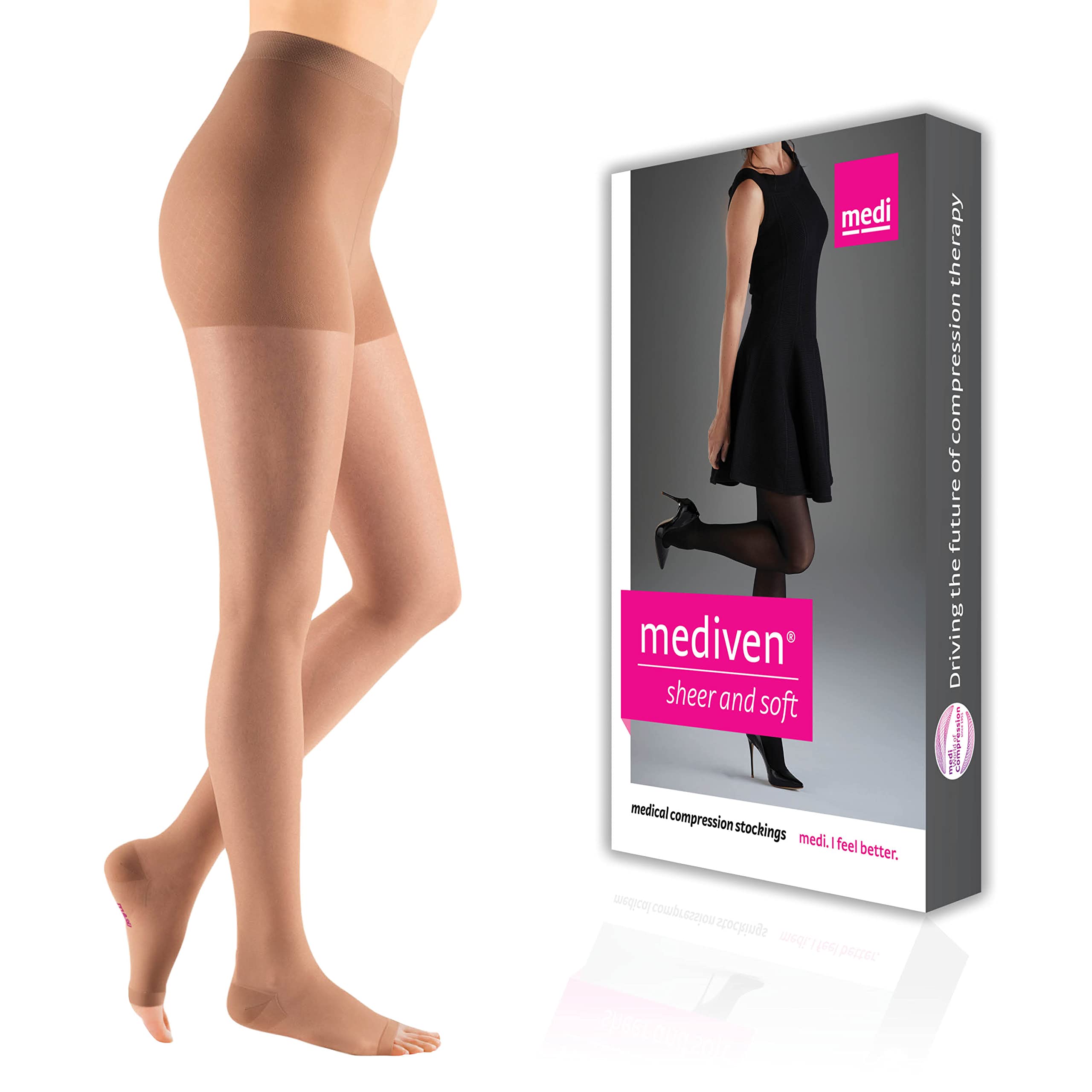 Mediven Sheer & Soft 15-20 mmHg Open Toe Compression Stockings for Women - Natural Beige, VII-Standard Medical Grade - Perfect for Varicose Veins, Swelling & Post-Surgery Recovery
