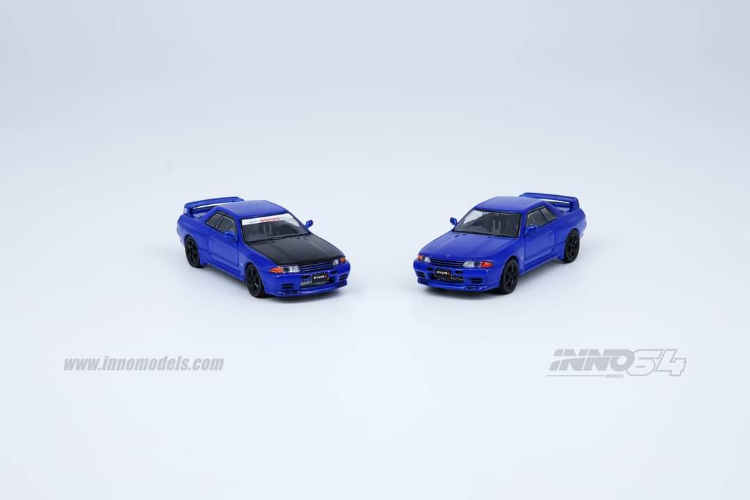 INNO Models 1:64 Scale Diecast Nissan Skyline GTR R32 Blue Collectible Car with Extra Wheels & Decals - Perfect for Display, Collection, and Racing Enthusiasts