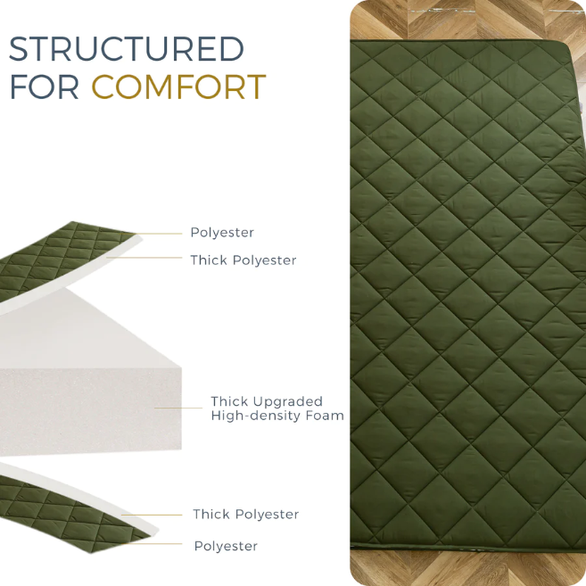 MAXYOYO Diamond Patterned Padded Japanese Floor Mattress - Extra Thick Quilted Mattress Topper in Green | Perfect for Guest Beds, Meditation & Small Spaces