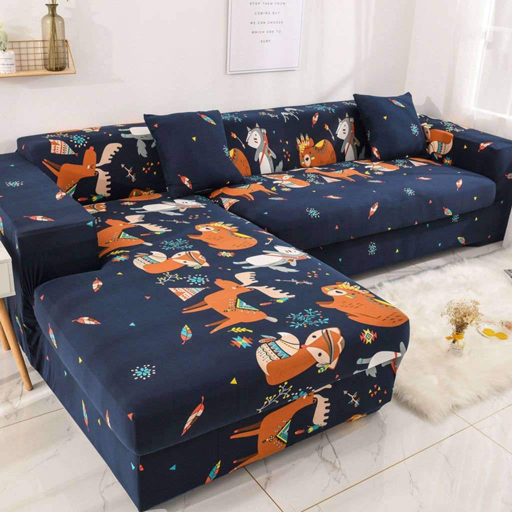 Stretch Elastic L-Shaped Sectional Sofa Covers - Anti-Slip Universal Couch & Cushion Protector with 2 Pillowcases for 3+4 Seater - Perfect for Living Room, Family Room & Home Theater Comfort
