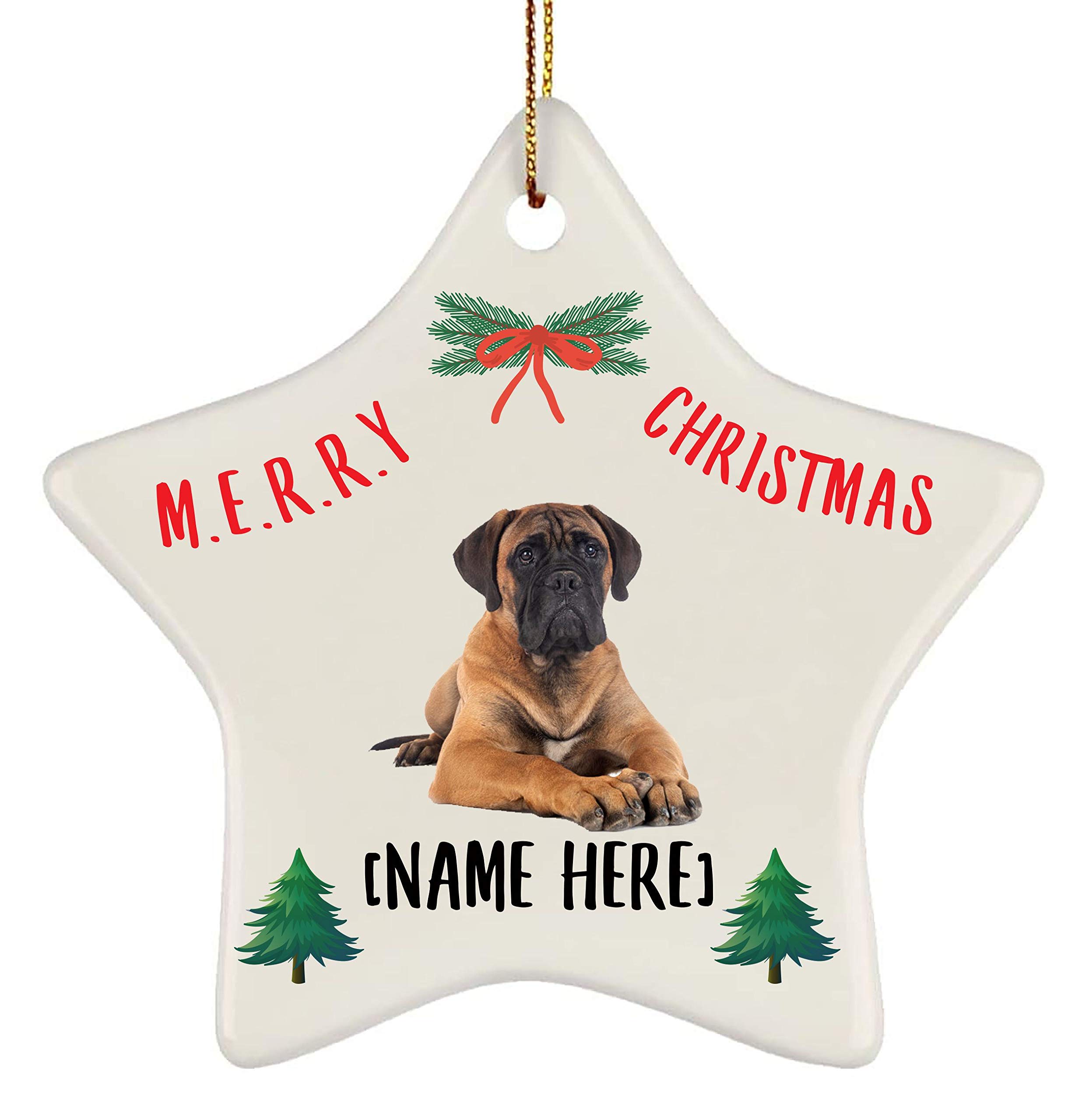 Personalized Bullmastiff Dog Christmas Tree Ornament 2024 - Custom Name Ceramic Star Decor for Xmas, New Year 2025 - Perfect Gift for Dog Lovers & Pet Holiday Decorations