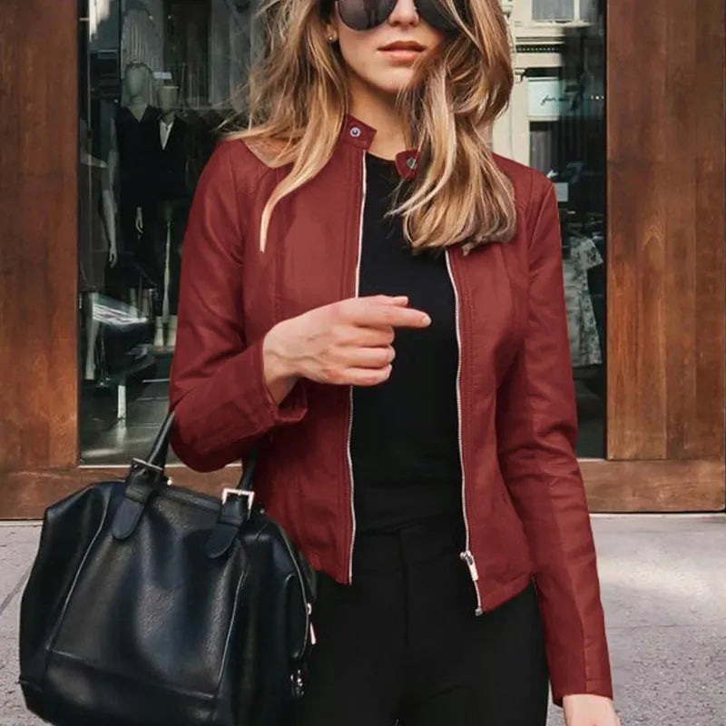 Women's Faux Leather Jacket - PU Motorcycle Biker Coat, Slim Fit Short Outerwear for Fall & Winter | Casual, Party, Night Out Fashion