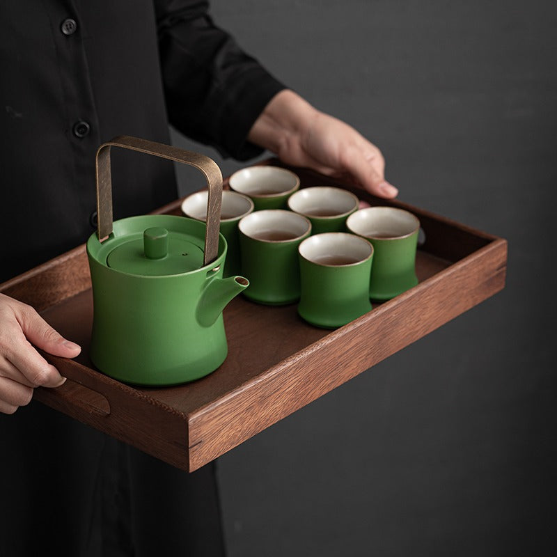 Premium Chinese Green Bamboo Porcelain Tea Set - Handcrafted Ceramic Teapot & Cups for Home, Office & Gifting - Perfect for Afternoon Tea, Zen Meditation & Asian Tea Ceremonies