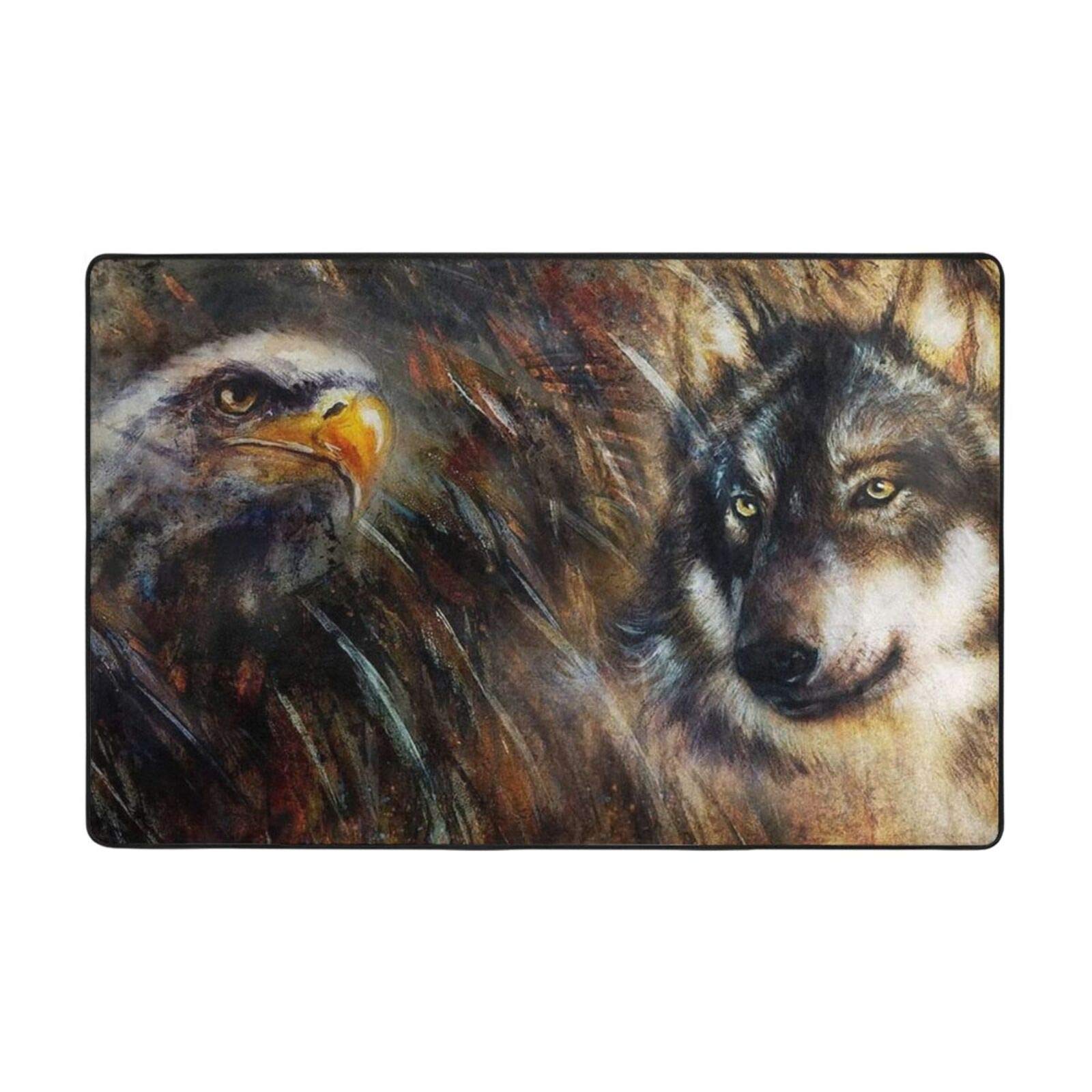 Premium Wolf and Eagle Printed Area Rugs - Modern Durable Carpet for Living Room, Bedroom & Office - 60
