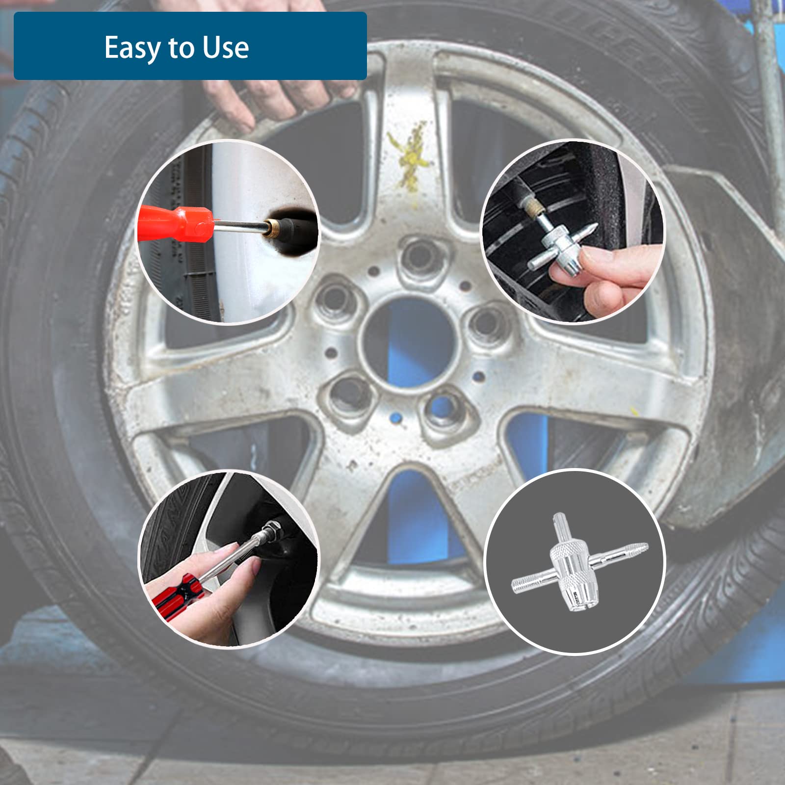 ZUFECY 4-Way Tire Valve Core Removal Tool Kit - Single/Dual Head Valve Stem Remover & Installer for Tire Repair (6PCS) - Perfect for Car, Bike, Motorcycle & ATV Maintenance