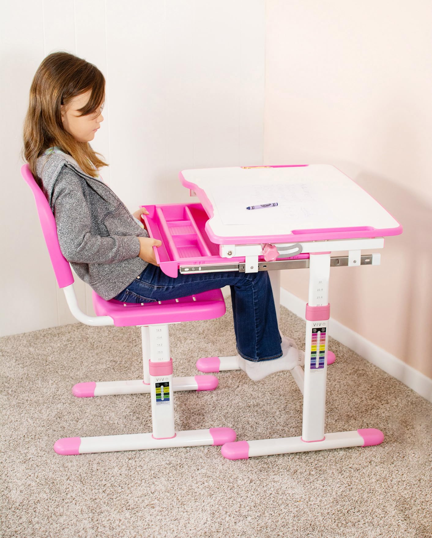 VIVO Height Adjustable Kids Desk Chair - Ergonomic Children's Study Chair with Back Support, Pink (DESK-V201P-CH) - Perfect for Homeschooling, Online Learning & Playroom Activities
