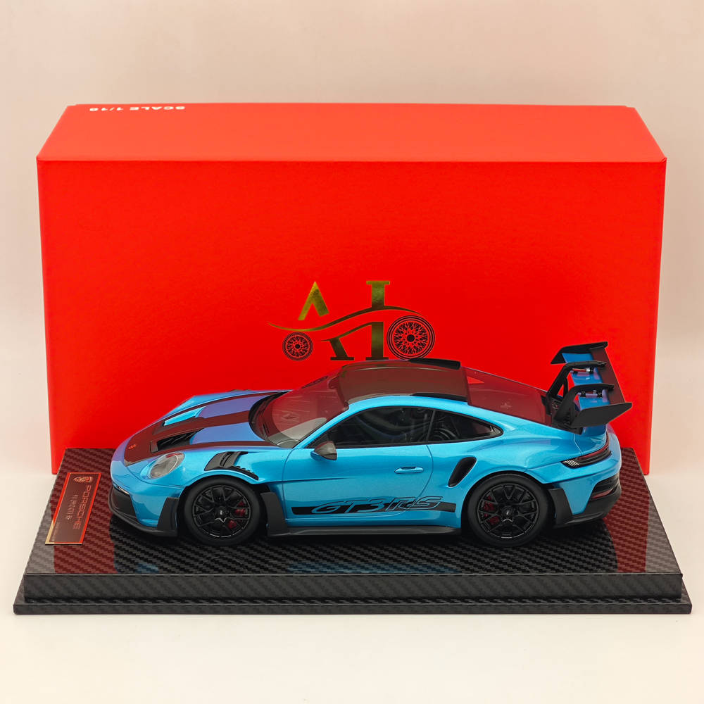 1/18 Scale Porsche 992 GT3 RS LCE Silver Blue Resin Die-Cast Model Car - High Quality Collectible for Display, Racing Enthusiasts & Car Lovers - Perfect for Home Office Decor, Gift Giving & Model Car Collections