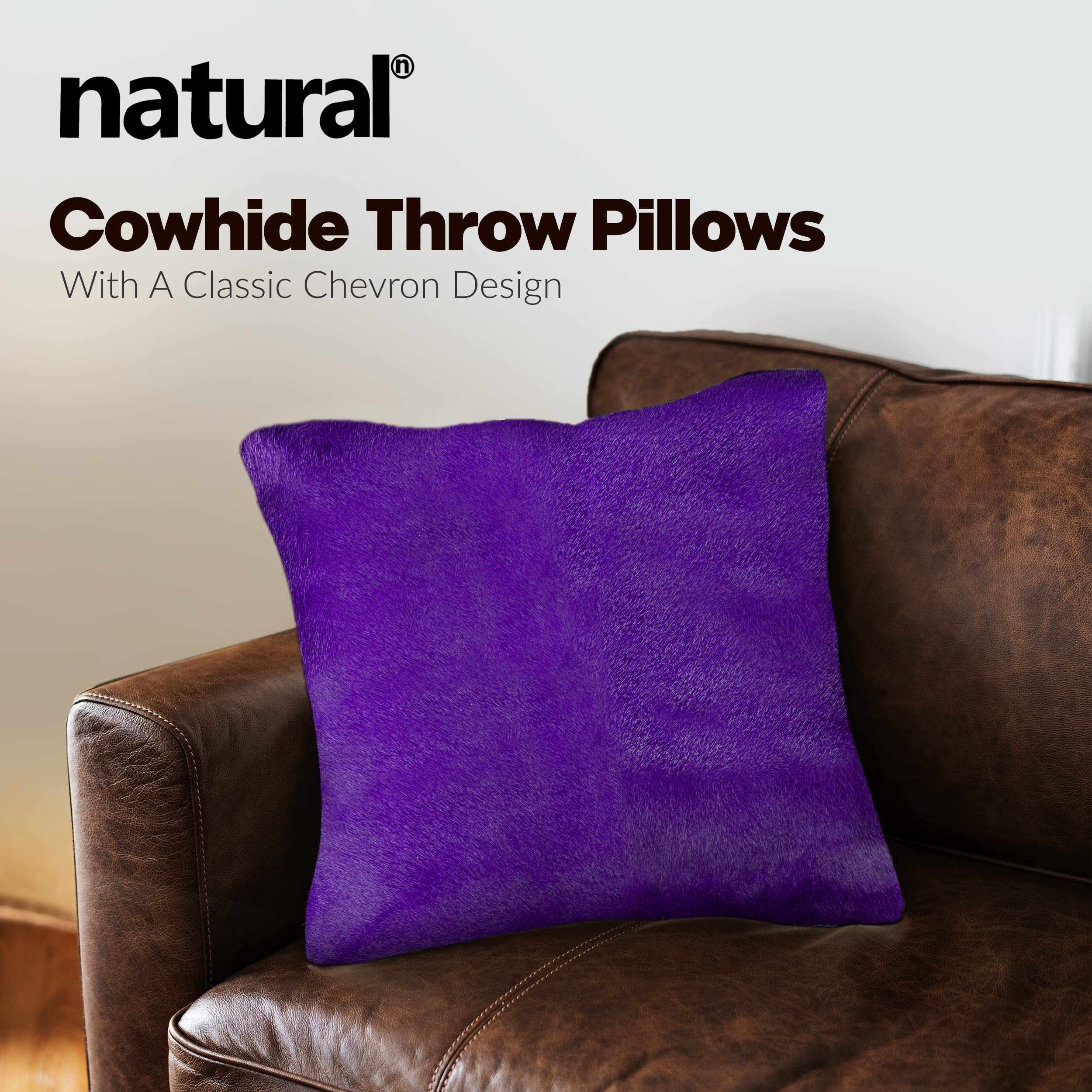 Premium 100% Natural Cowhide Throw Pillows with Polyester Insert - Handcrafted Purple Accent Pillow 12x20 inches for Sofa, Bedroom & Living Room Decor