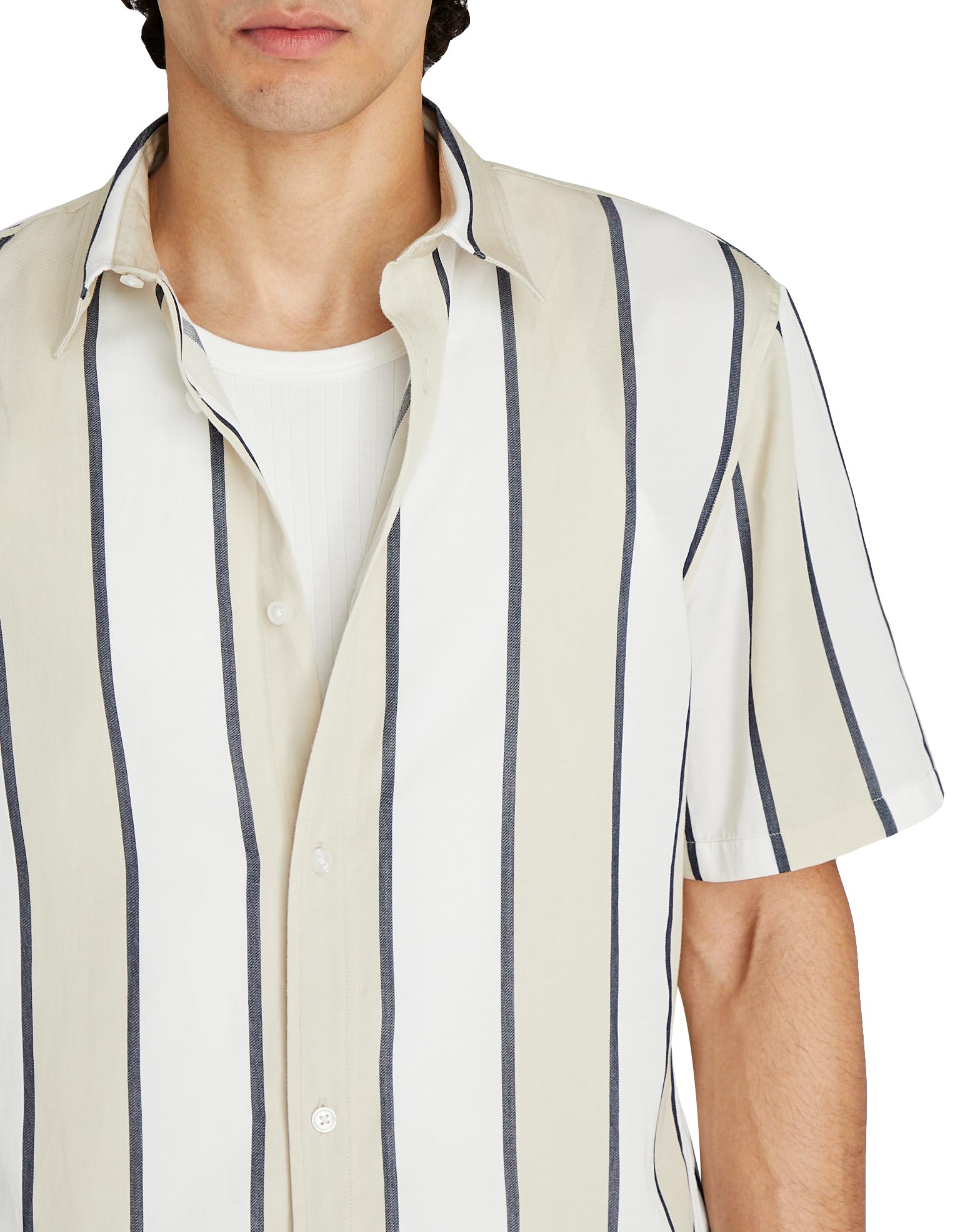 Club Monaco Men's Short Sleeve Cabana Stripe Shirt - Classic Casual Button Down for Summer | Beach, Vacation & Outdoor Wear