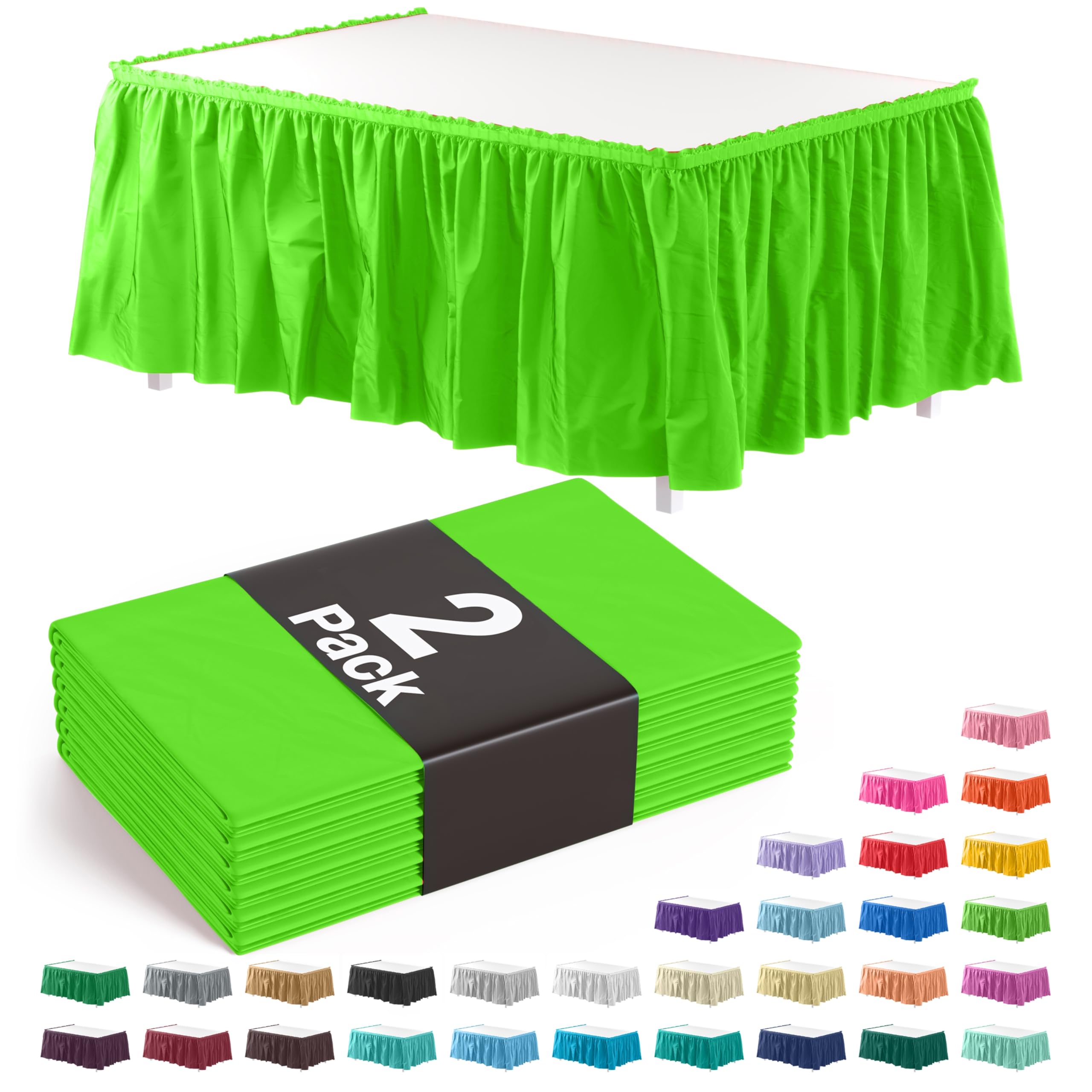 Exquisite 2-Pack 14ft Ruffle Table Skirts - Lime Green Tablecloth with Adhesive Strip for Rectangle & Round Tables | Perfect for Gender Reveal Parties, Birthday Decorations & Wedding Receptions