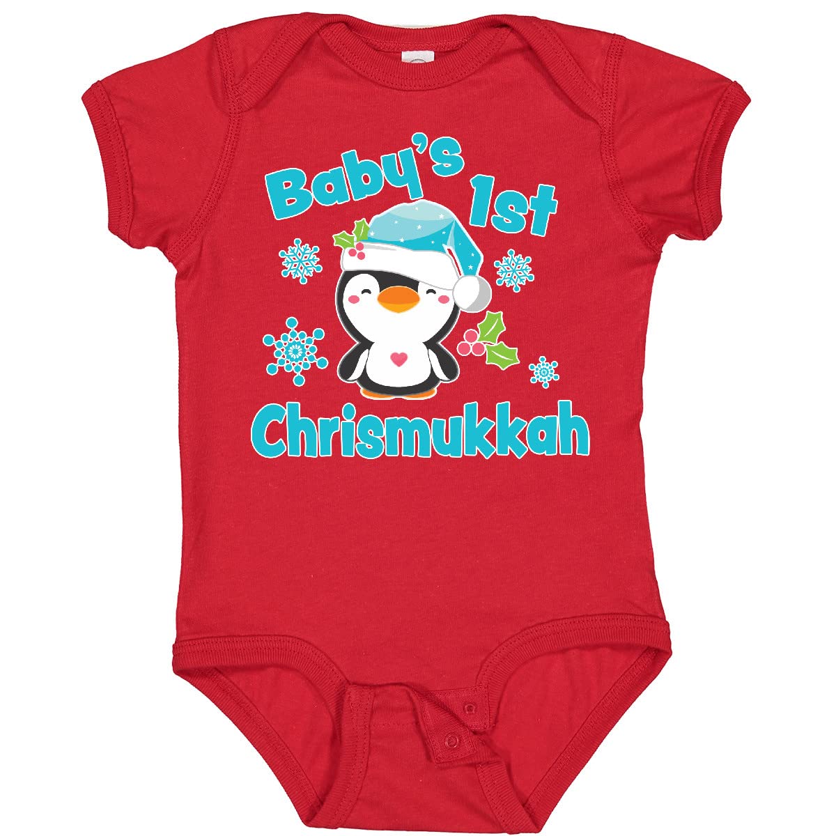 Inktastic Baby's 1st Chrismukkah Cute Penguin Bodysuit - Soft Cotton Infant Onesie for Holiday Celebrations & Family Photos