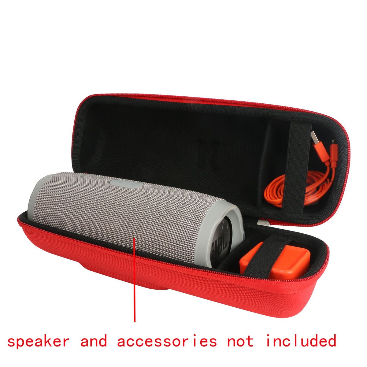 JBL Charge 3 Waterproof Bluetooth Speaker Case - Durable Hard Travel Cover with Extra Storage for Charger & Cable (Red) | Perfect for Outdoor Adventures, Beach Trips & Travel Protection