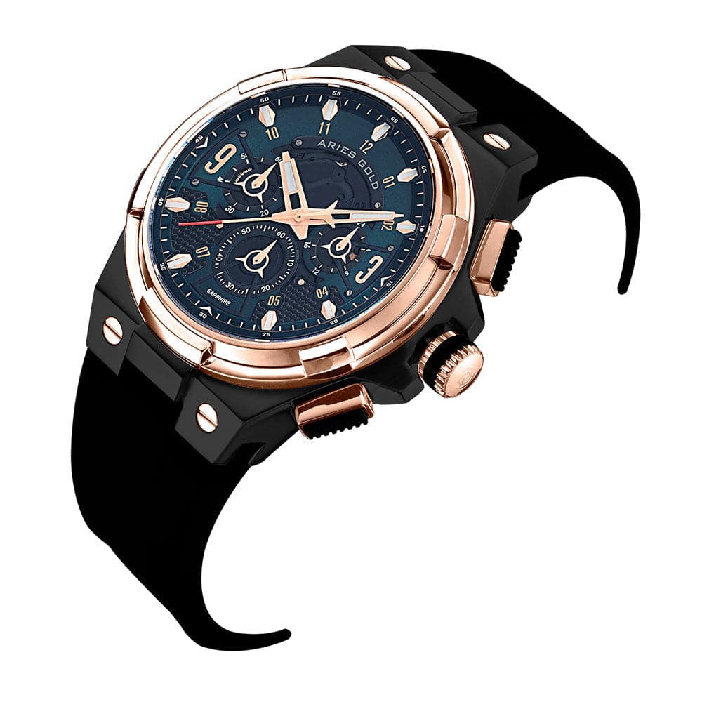 ARIES GOLD Men's Analog Watch with High-Tech Silicon Strap - Lightning Black (Model G 7016 BKRG BKGN) - Stylish & Durable for Casual, Business & Outdoor Activities