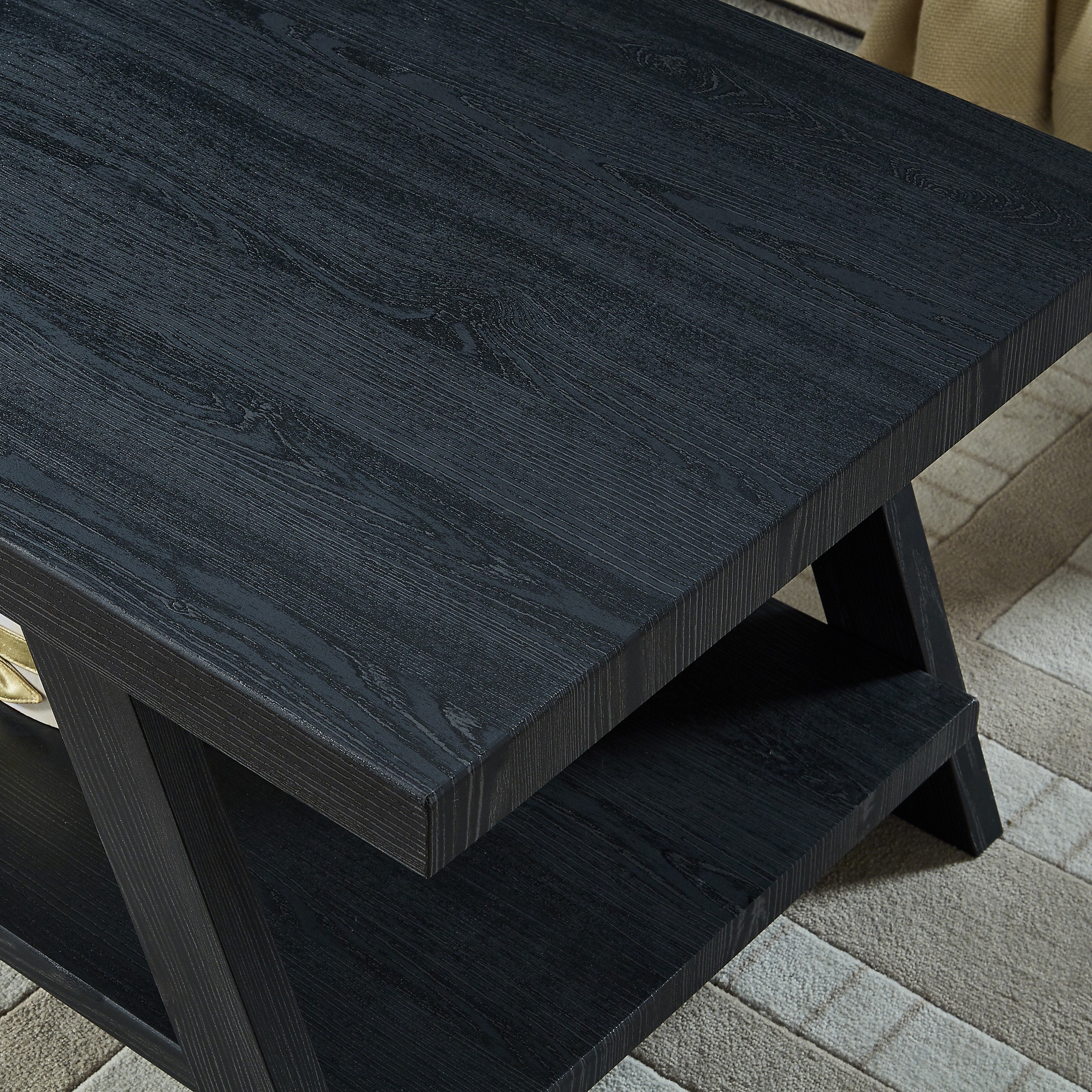 Roundhill Furniture Athens Contemporary Replicated Wood Shelf End Table - Black Finish | Modern Living Room Side Table, Bedroom Nightstand, Small Space Decor